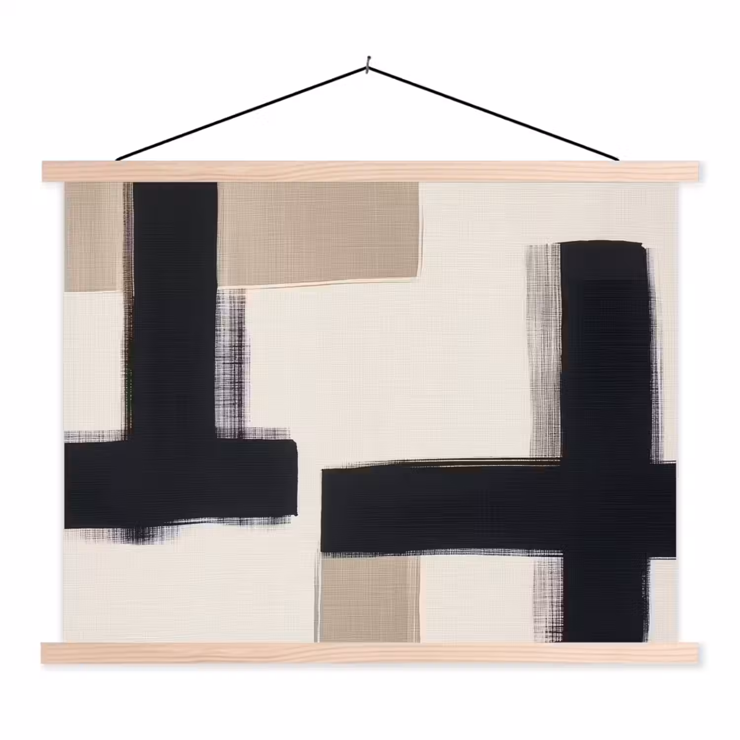 Zwart - Abstract - Japandi textielposter latten blank klein -3d