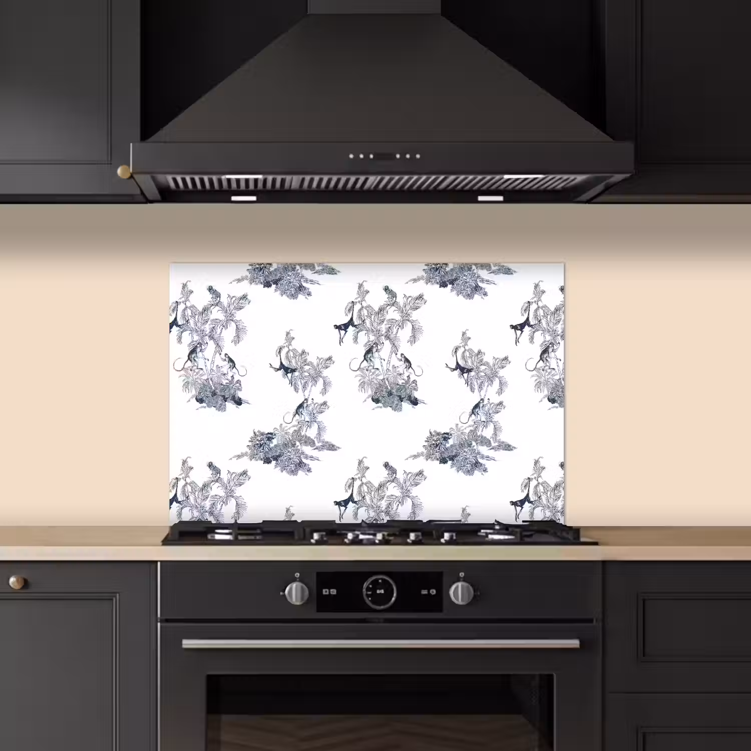Aap - Palmboom - Blauw keuken achterwand spatscherm klein 900 -sfeer1