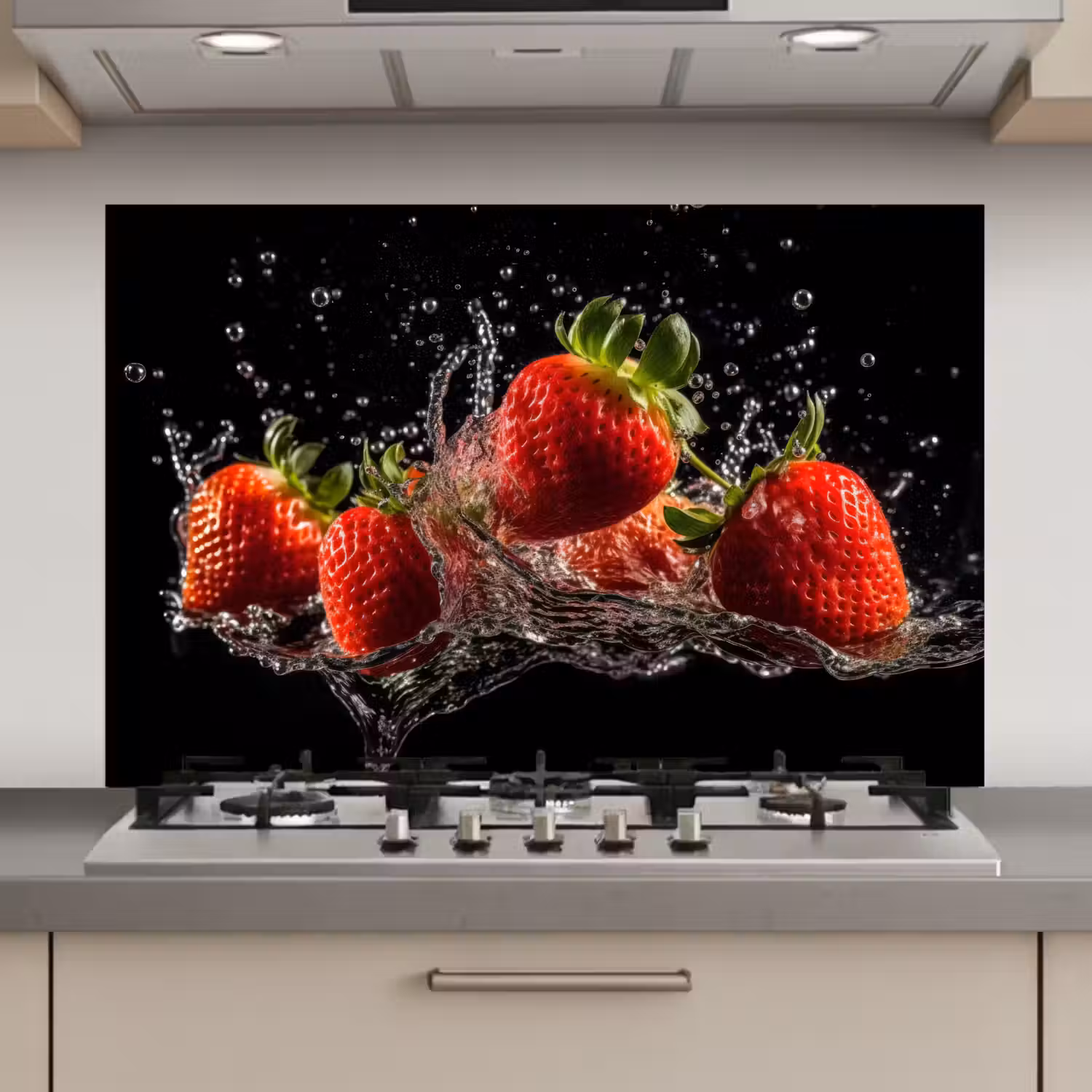 Aardbeien - Fruit - Rood - Water - Zwart keuken achterwand spatscherm klein -3d_website