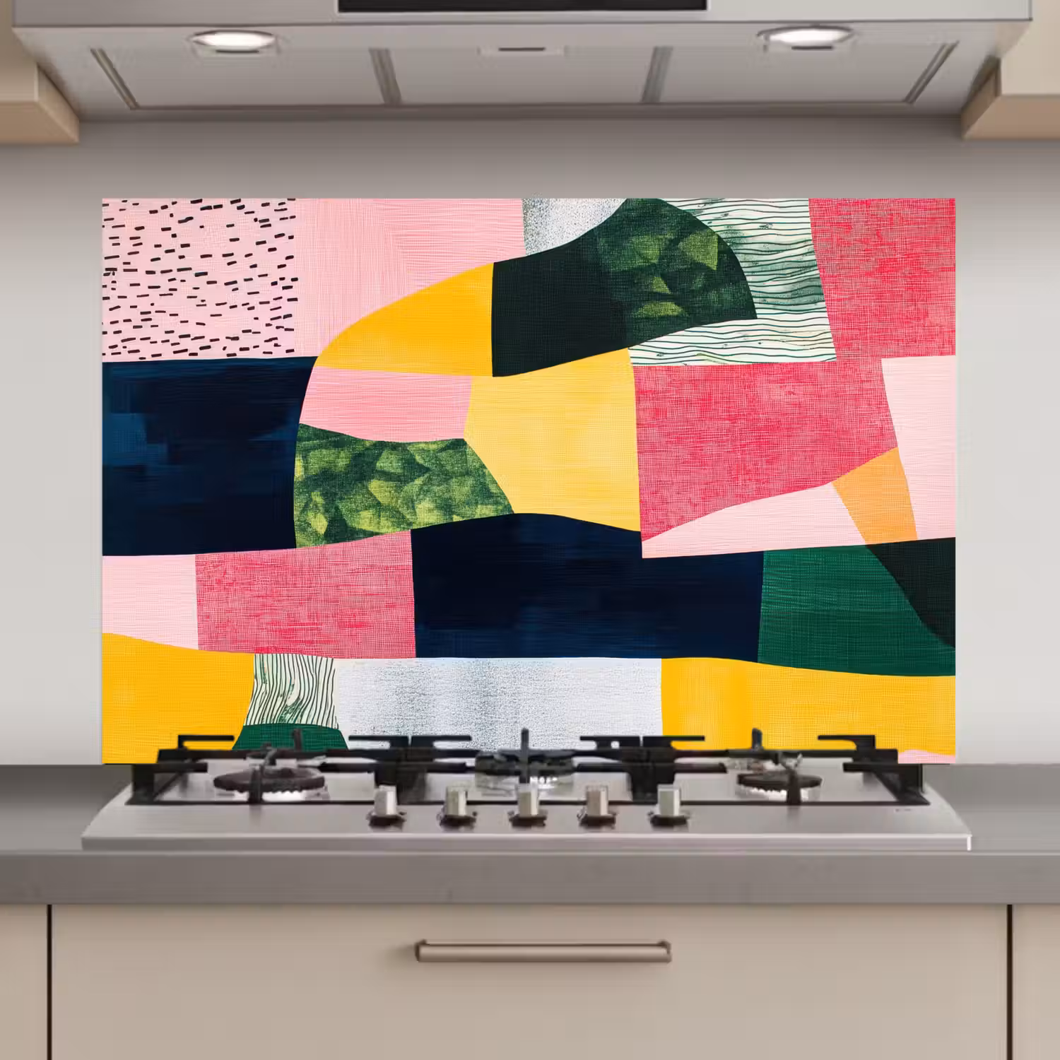 Abstract - Roze - Lappen - Vormen - Geel keuken achterwand spatscherm klein -3d_website