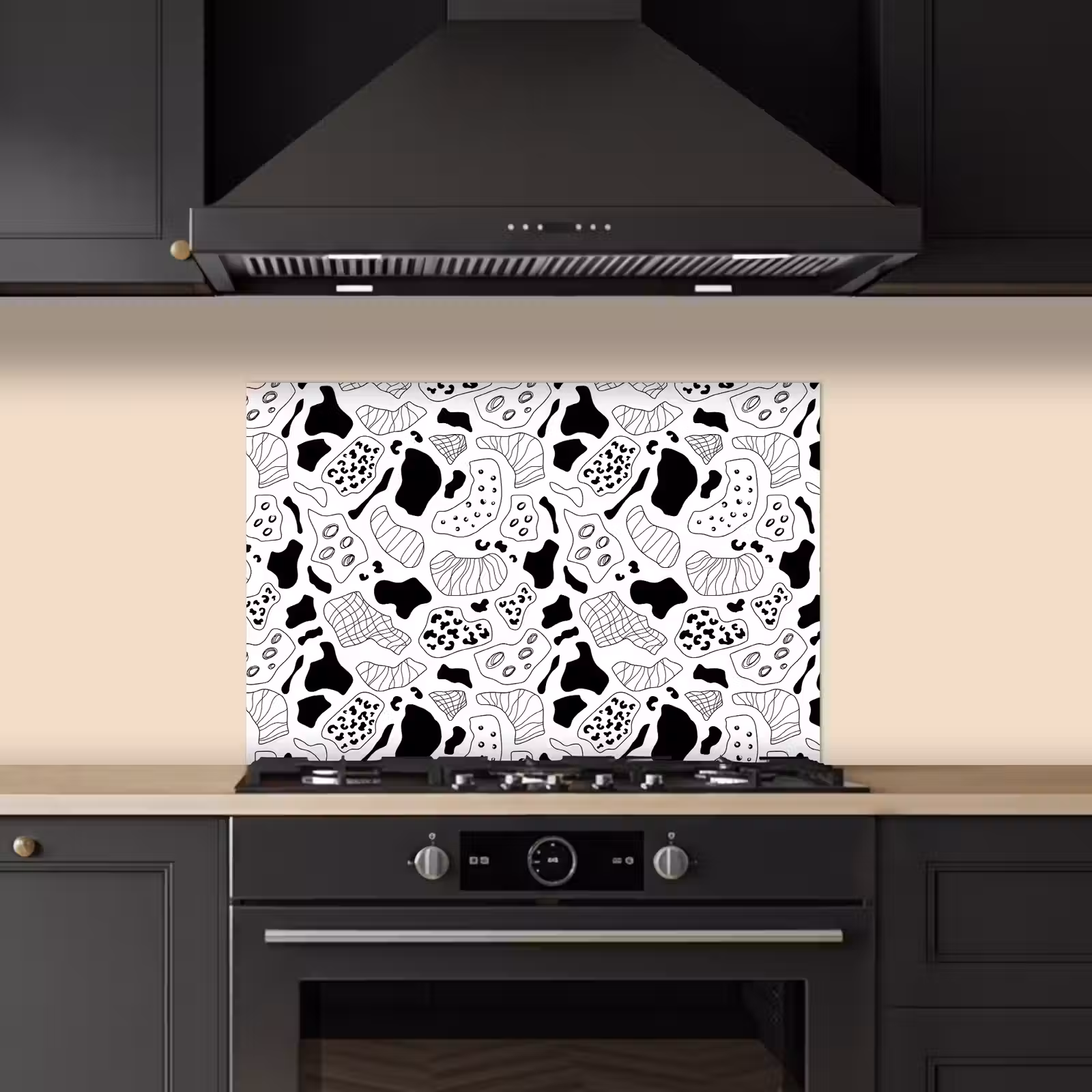 Abstract - Zwart - Wit - Diversiteit keuken achterwand spatscherm klein 900 -sfeer1