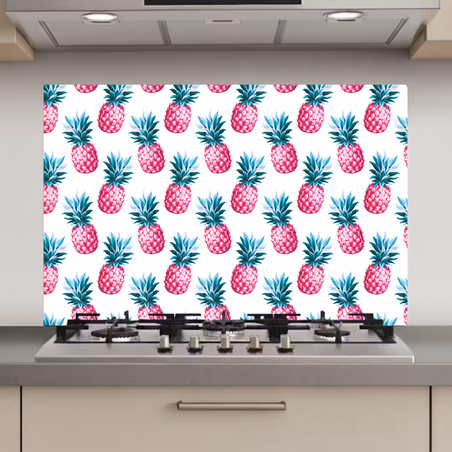 Ananas - Roze - Wit keuken achterwand spatscherm klein 900 -3d_website