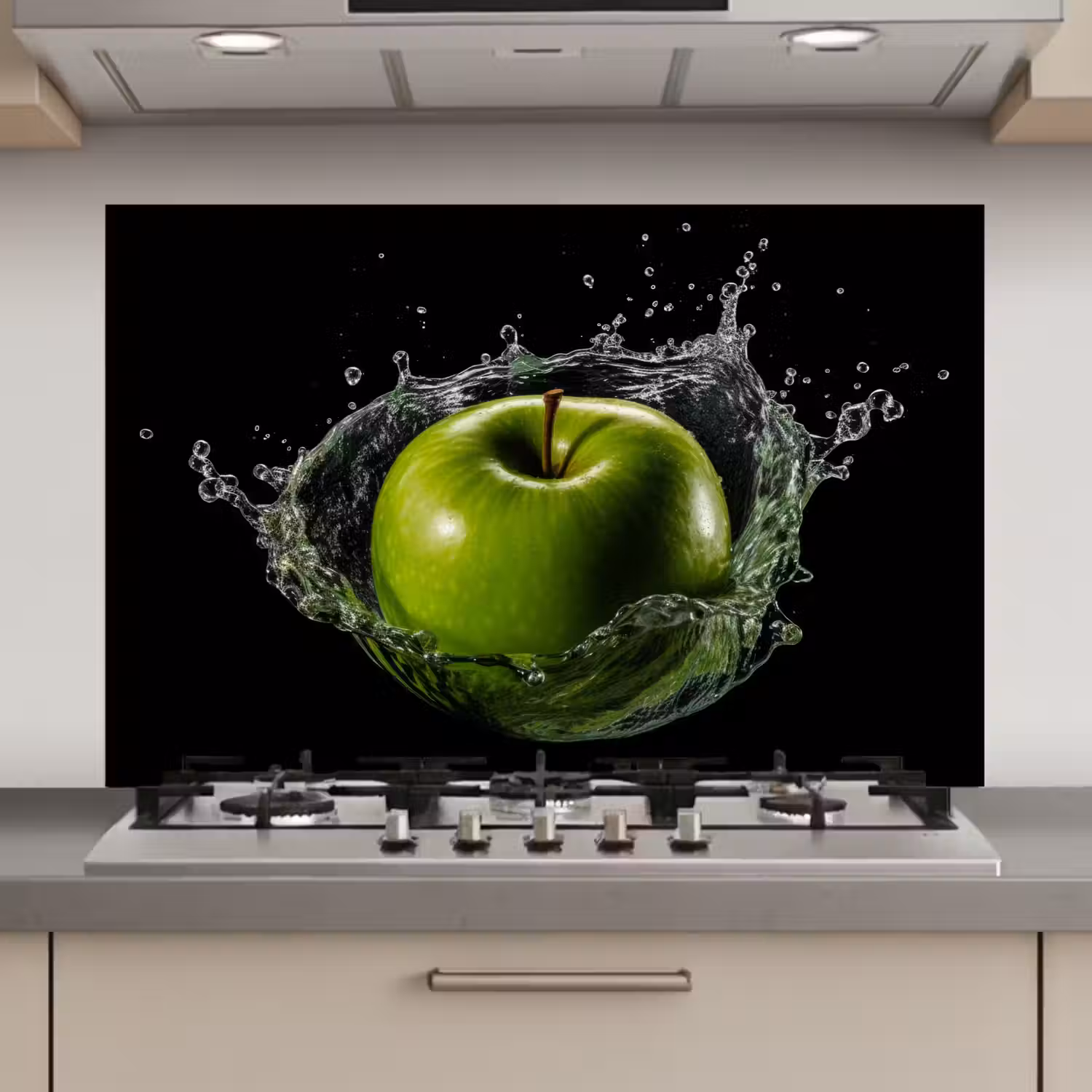 Appel - Groen - Fruit - Water - Zwart keuken achterwand spatscherm klein -3d_website