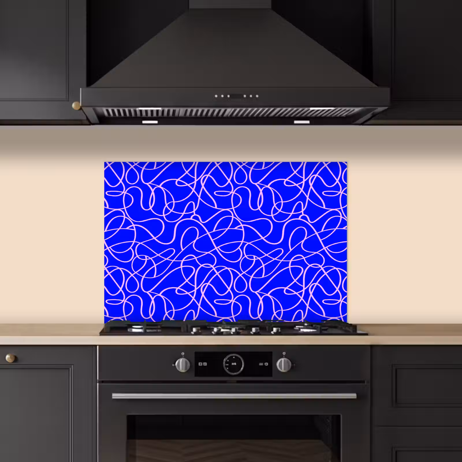 Blauw - Lijnen - Roze - Abstract keuken achterwand spatscherm klein 900 -sfeer1