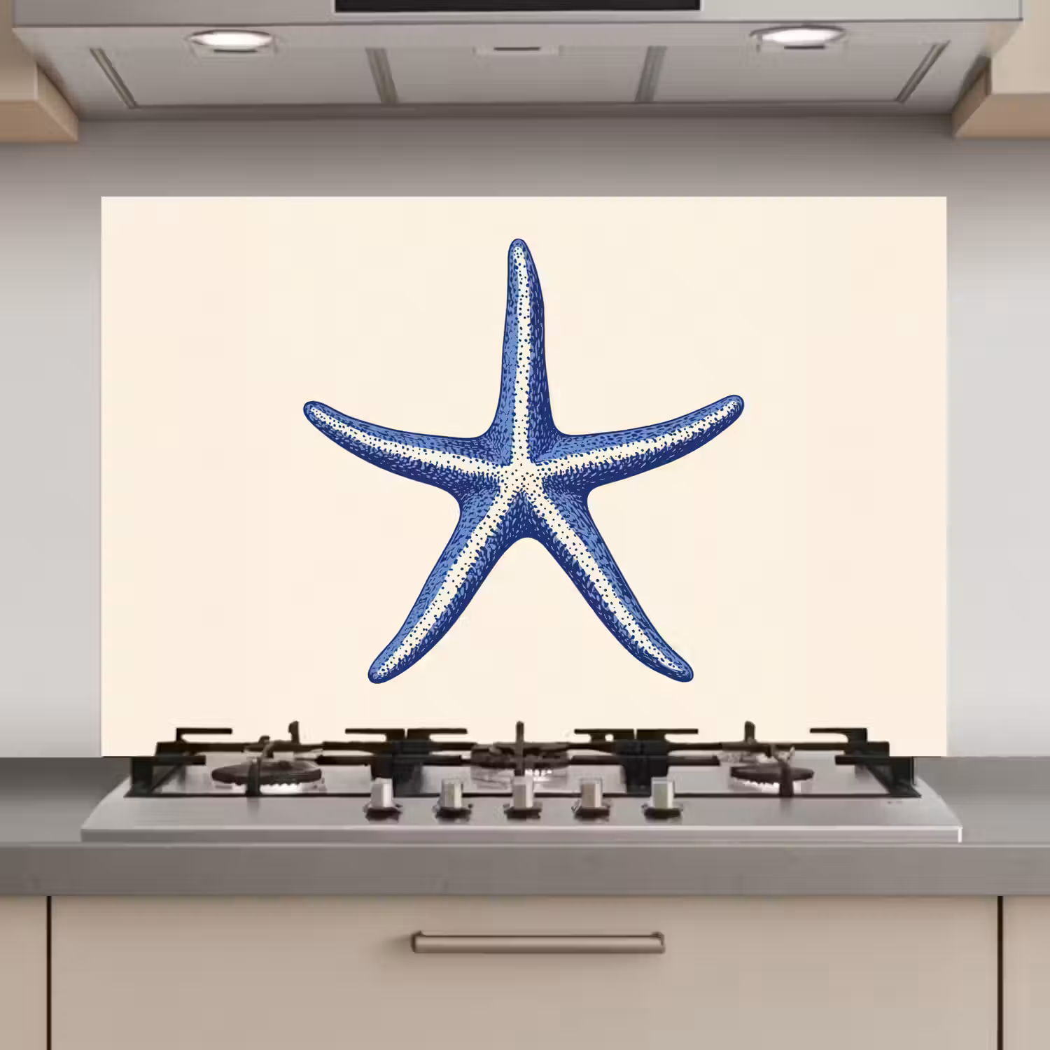 Blauwe zeester - Minimalistisch - Beige keuken achterwand spatscherm klein -3d_website