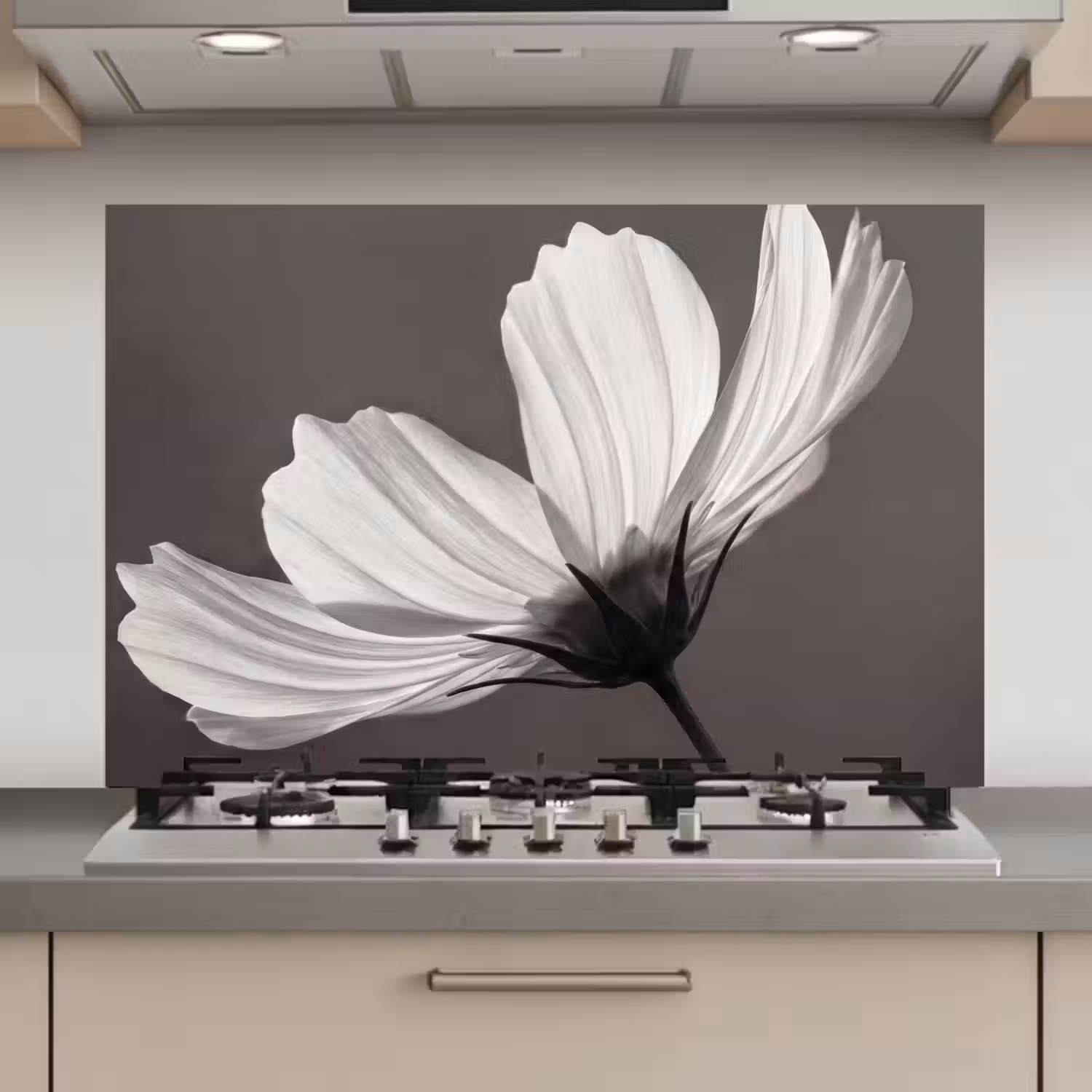 Bloem - Minimalistisch - Zwart - Wit keuken achterwand spatscherm klein -3d_website