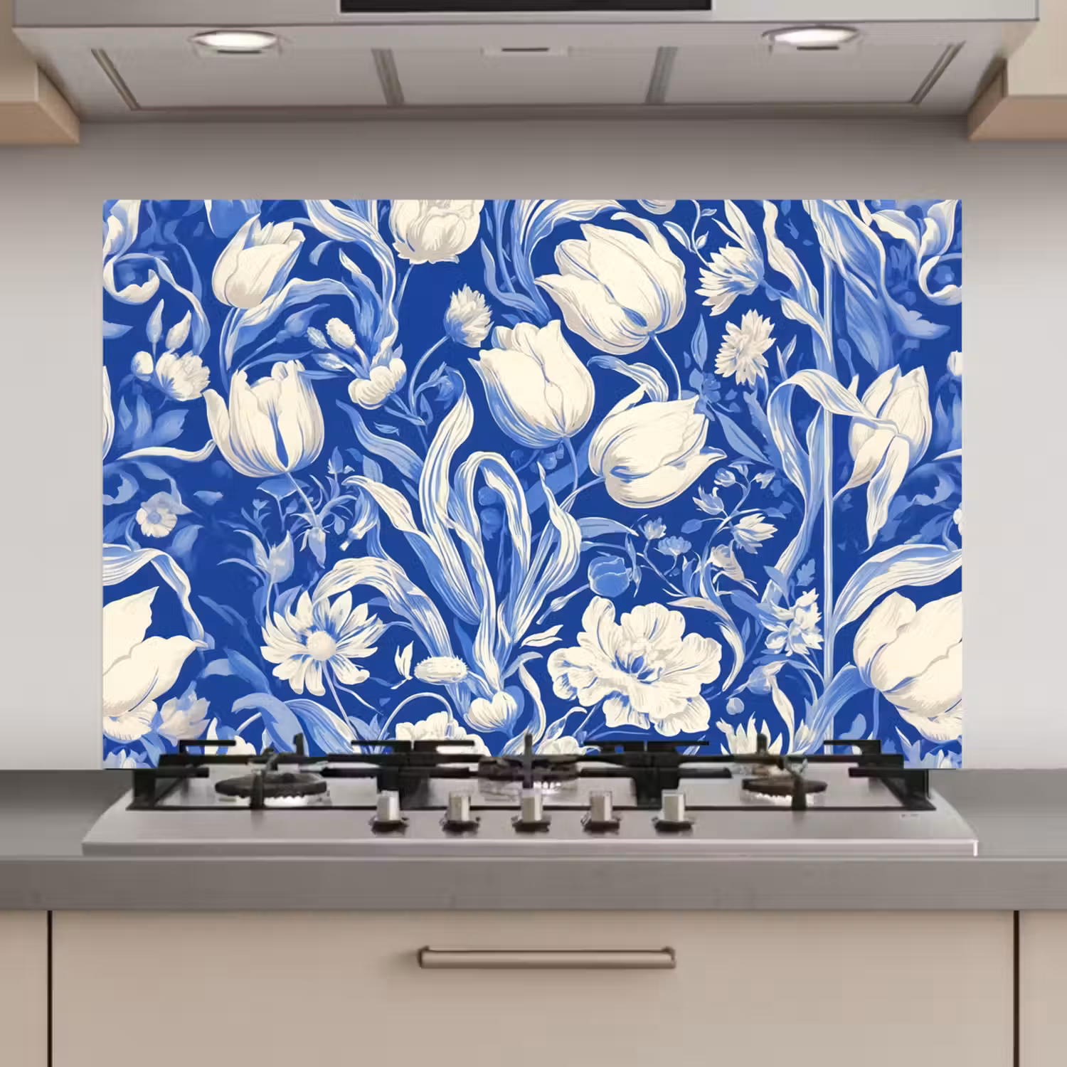 Bloemen - Delfts Blauw - Patroon - Tulp keuken achterwand spatscherm klein -3d_website
