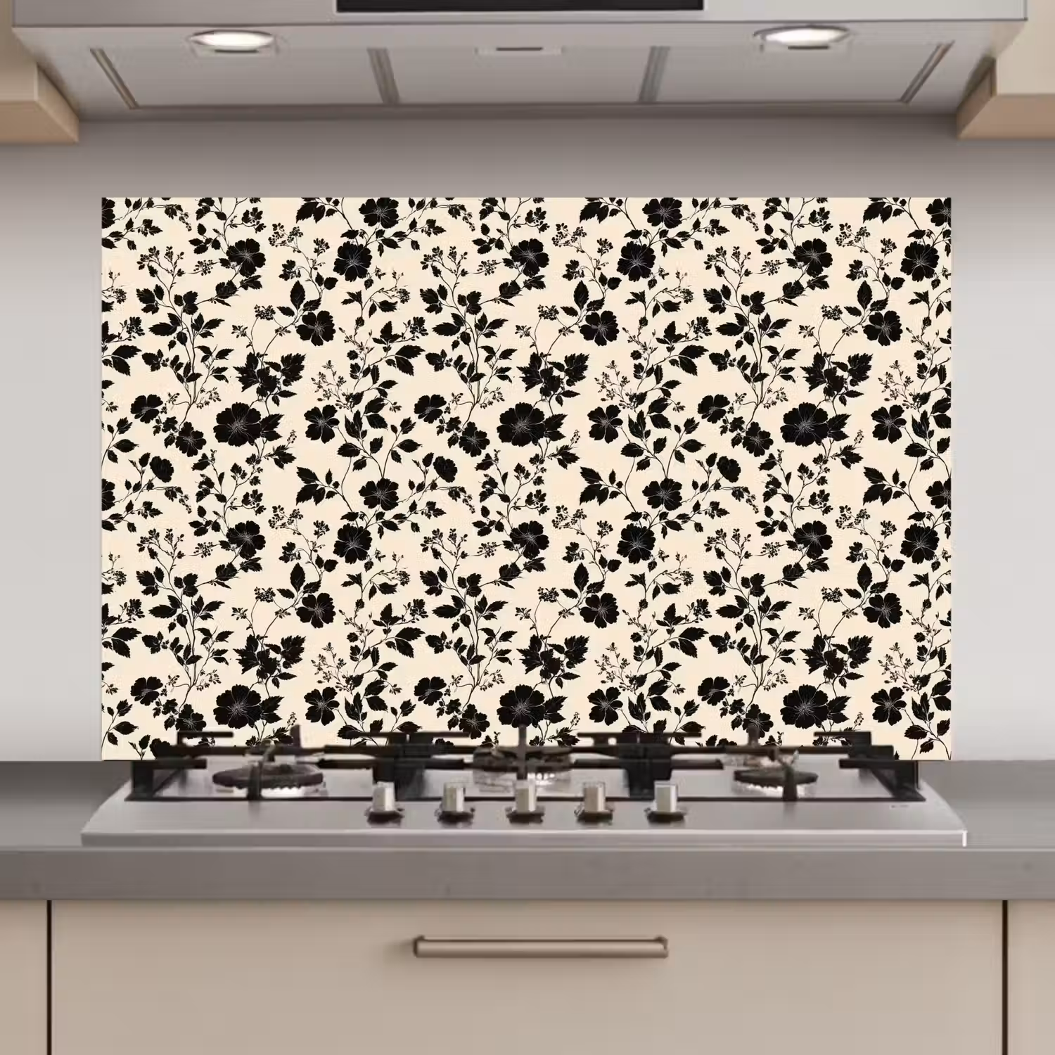 Bloemen - Dessin - Zwart keuken achterwand spatscherm klein 900 -3d_website