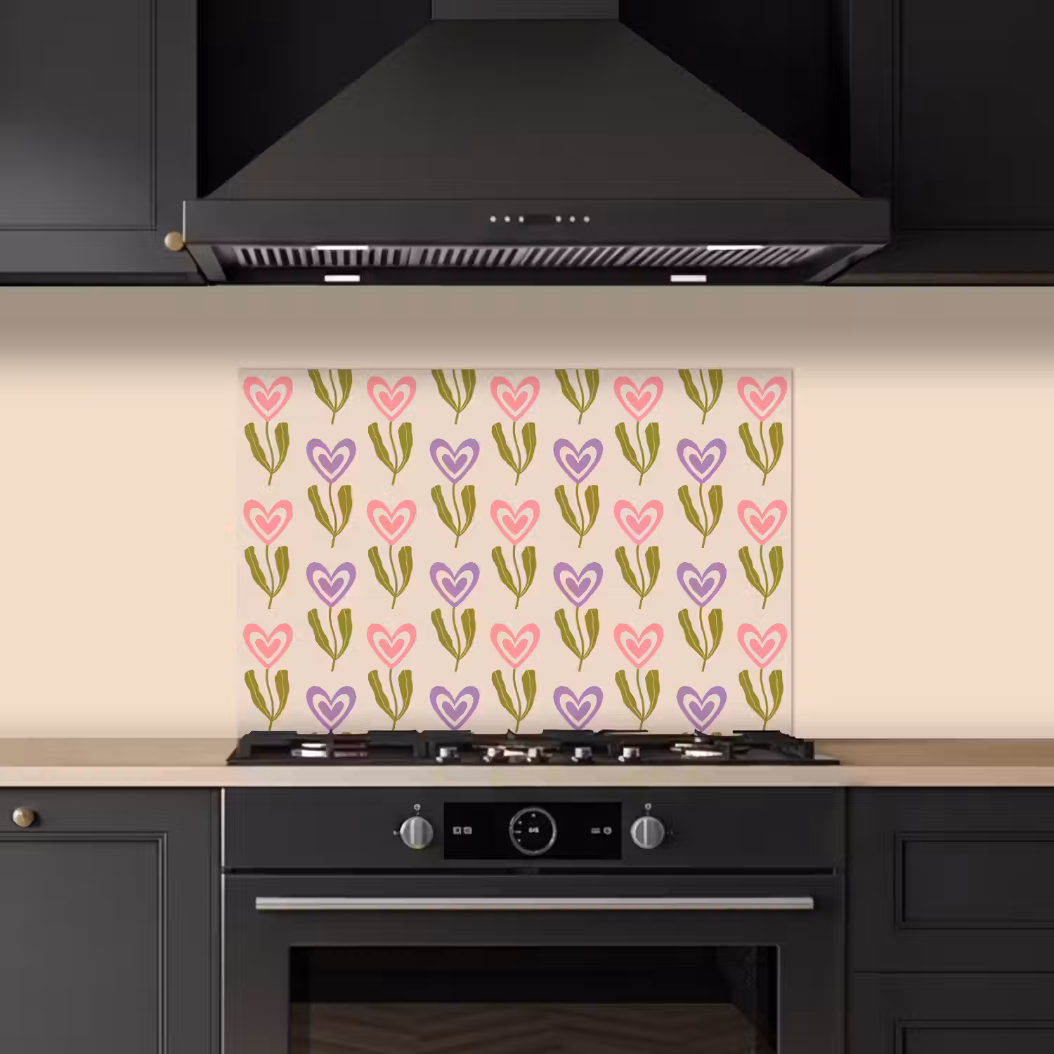 Bloemen - Hartjes - Patroon keuken achterwand spatscherm klein 900 -sfeer1