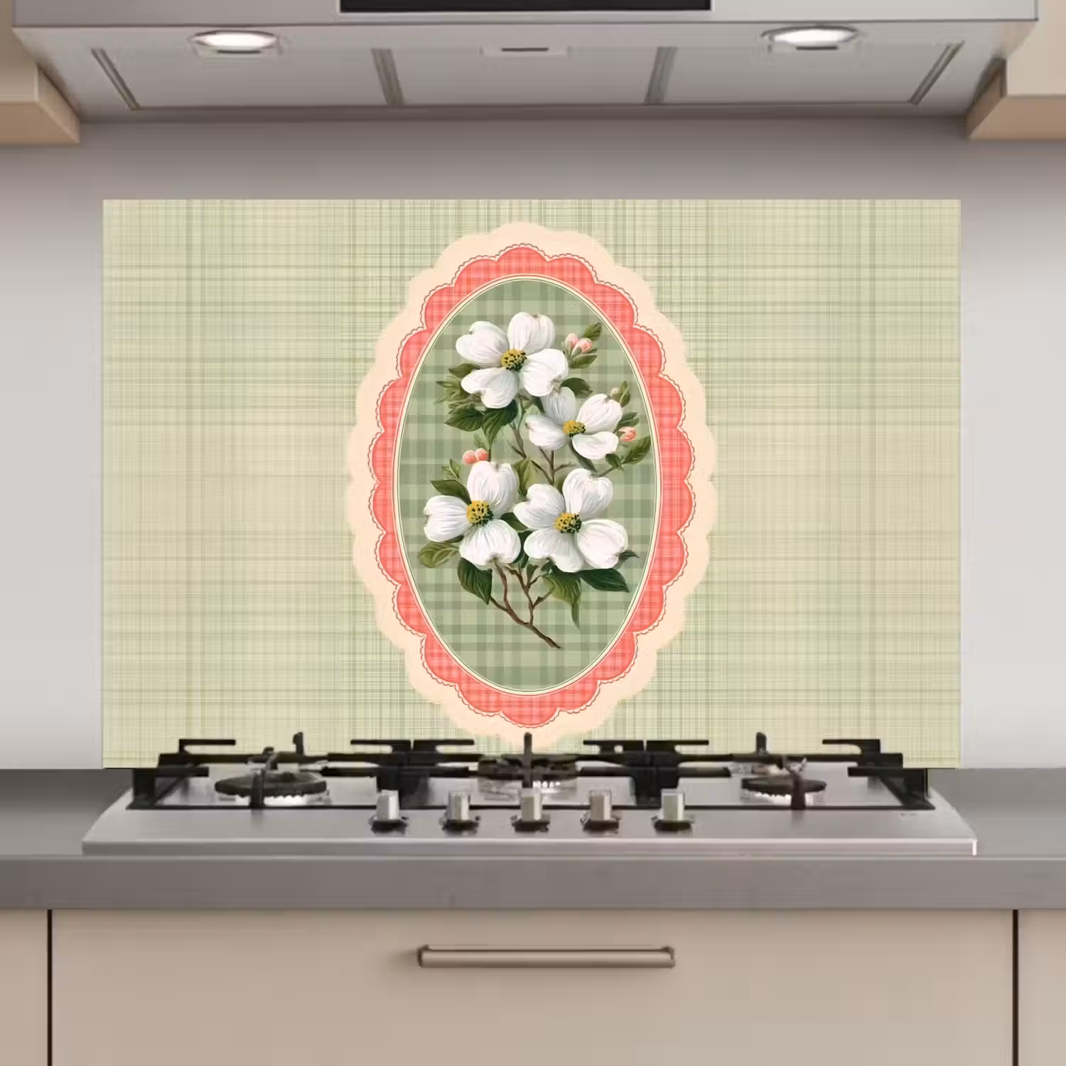 Bloemen - Illustratie - Geruit - Groen keuken achterwand spatscherm klein -3d_website