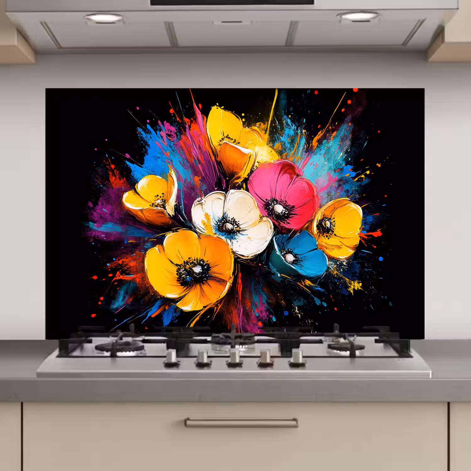 Bloemen - Kleurrijk - Graffiti - Modern - Boeket keuken achterwand spatscherm klein -3d_website
