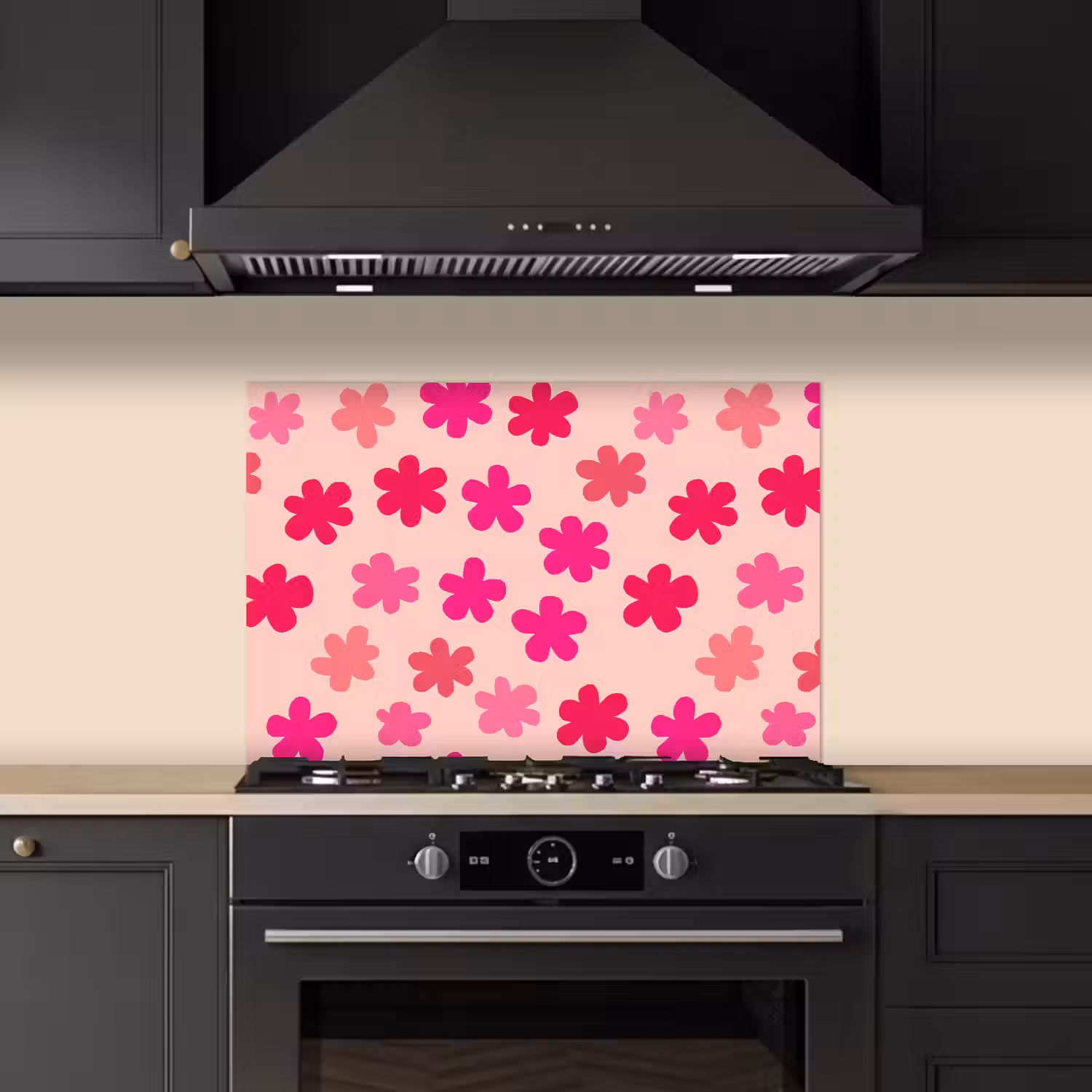 Bloemen - Patroon - Roze keuken achterwand spatscherm klein -sfeer1
