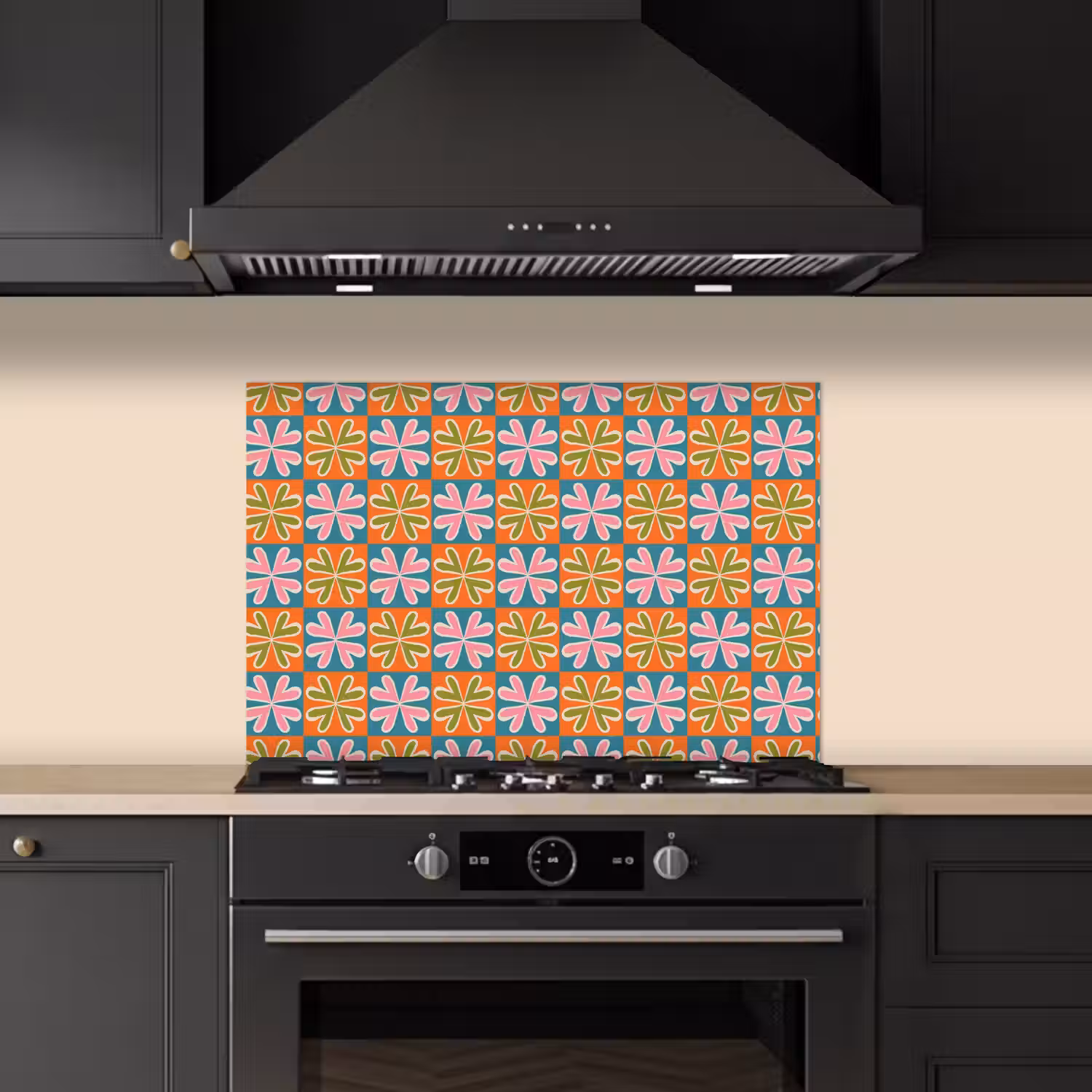 Bloemen - Retro - Patroon - Kleurrijk keuken achterwand spatscherm klein 900 -sfeer1