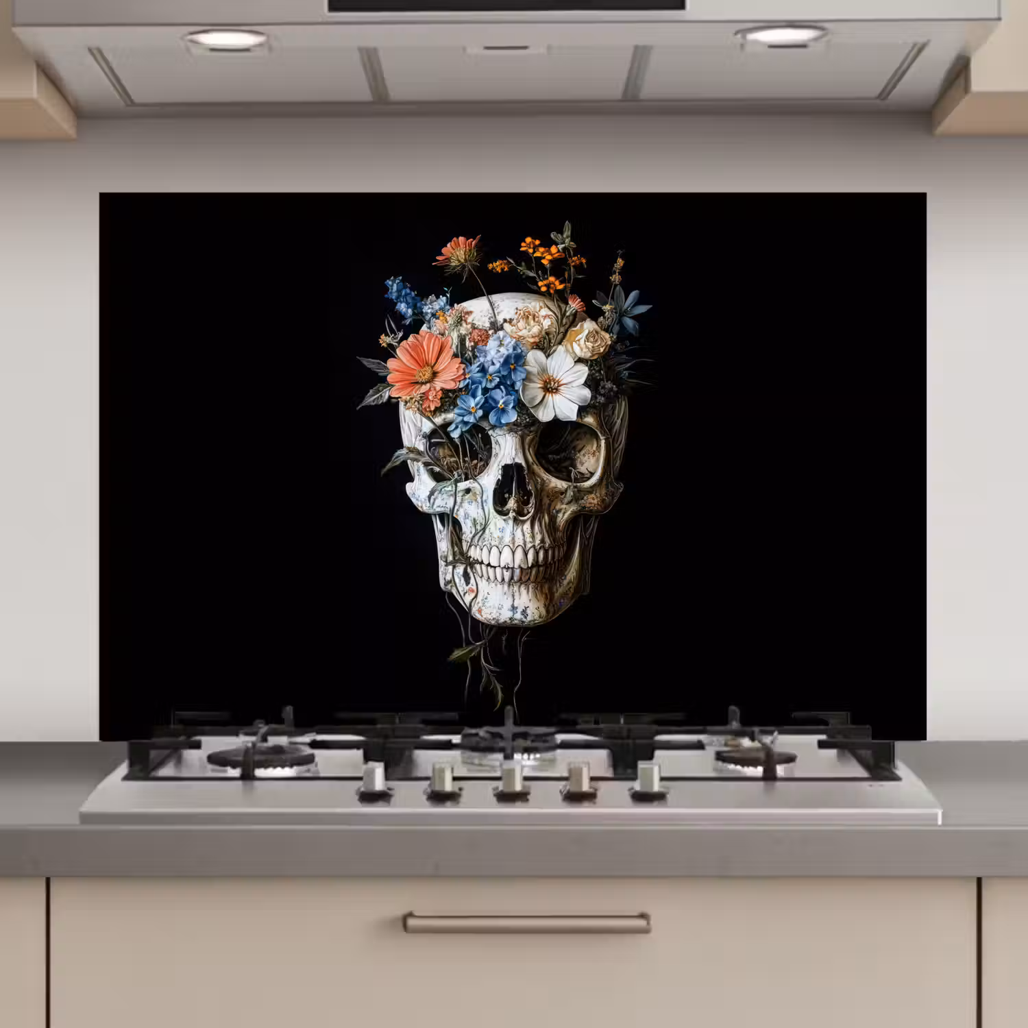 Bloemen - Schedel - Kleurrijk keuken achterwand spatscherm klein -3d_website