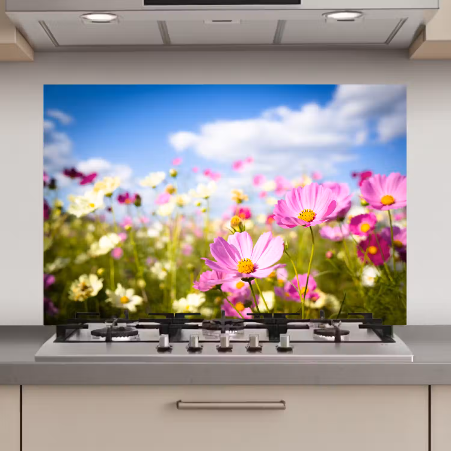 Bloemen - Wei - Paars - Gras - Wit - Wolken - Blauw keuken achterwand spatscherm klein -3d_website