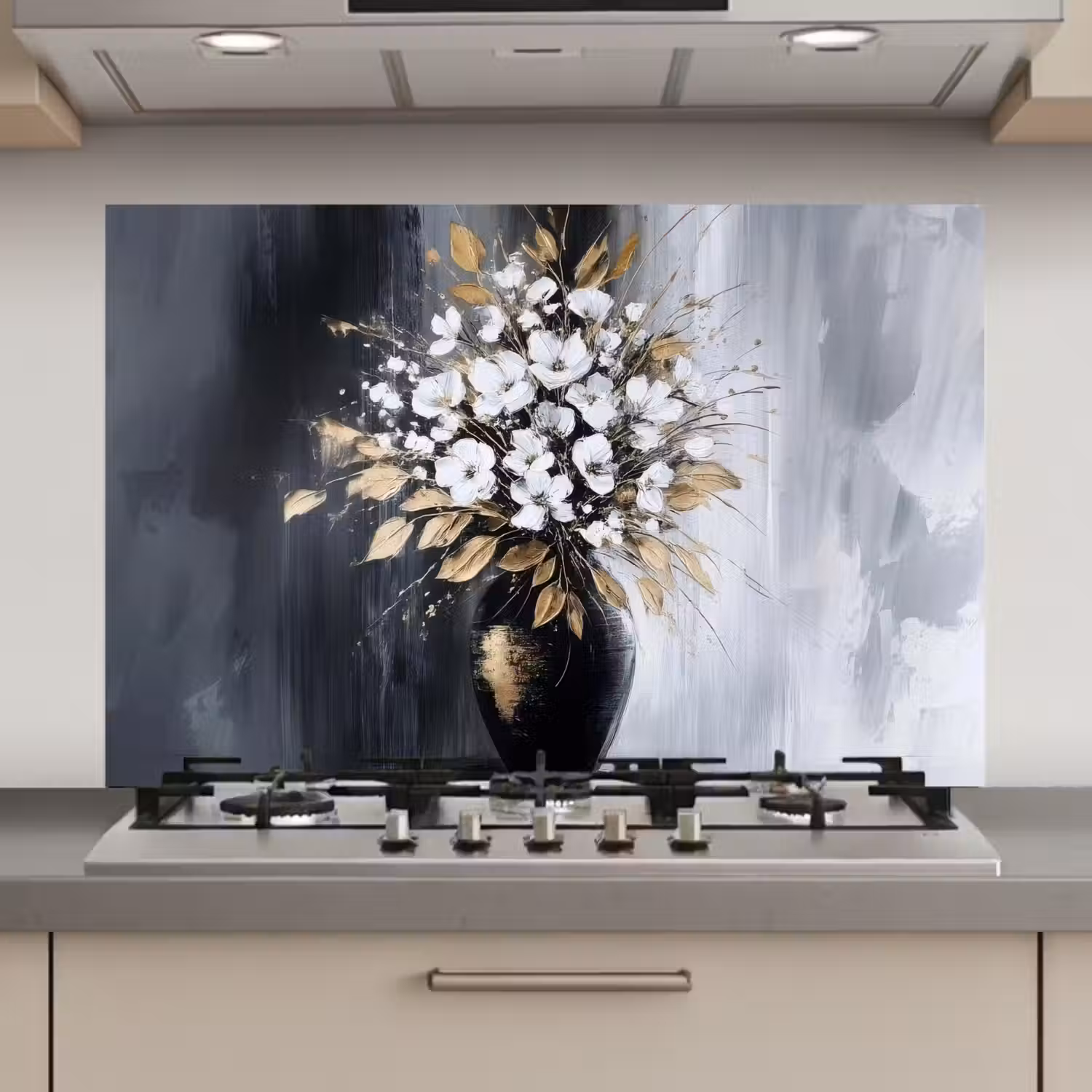 Bloemen - Wit - Vaas - Abstract keuken achterwand spatscherm klein -3d_website