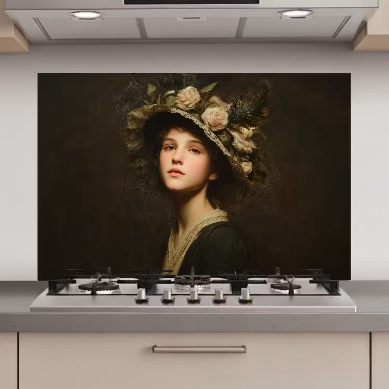 Bloemenhoed - Portret - Vrouw keuken achterwand spatscherm klein -3d_website