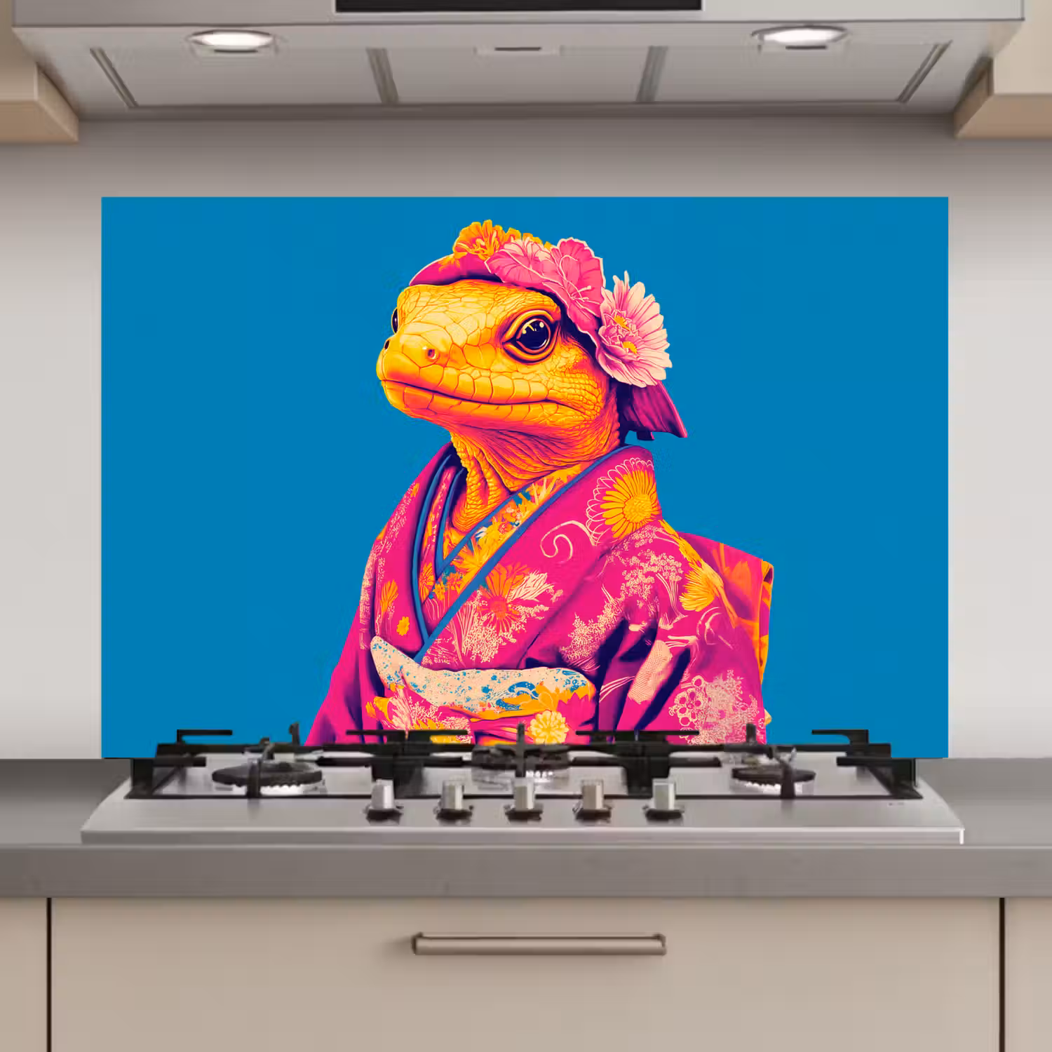 Bloemenkrans - Hagedis - Kimono - Paars keuken achterwand spatscherm klein -3d_website