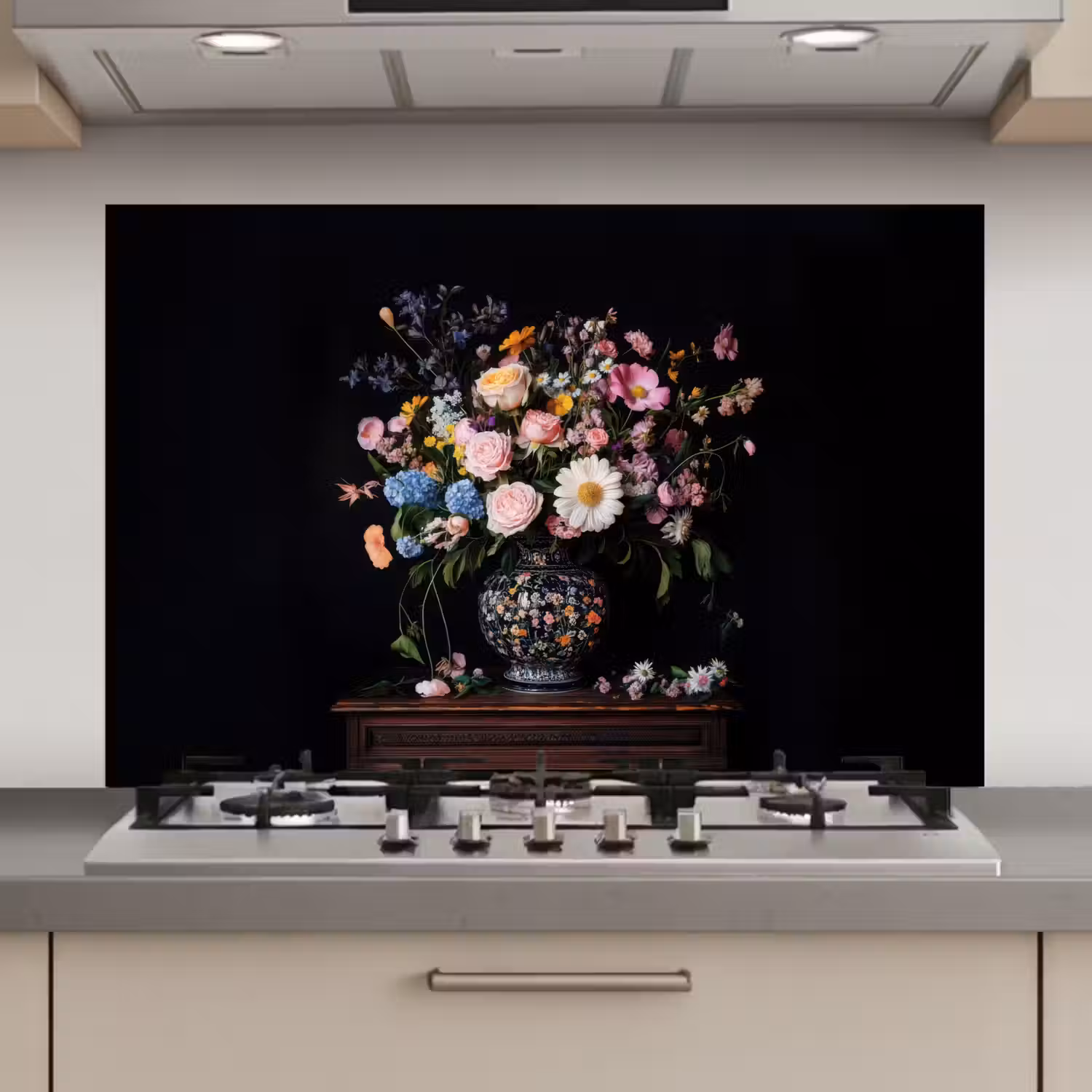 Bloemenvaas - Hout - Bloemen - Boeket keuken achterwand spatscherm klein -3d_website