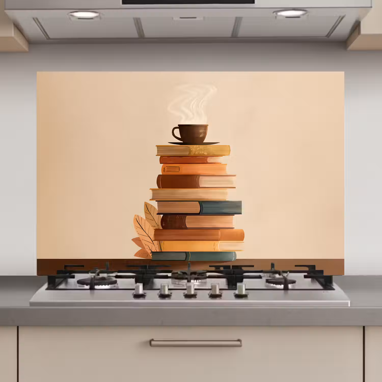Boeken - Toren - Koffie - Beige keuken achterwand spatscherm klein -3d_website