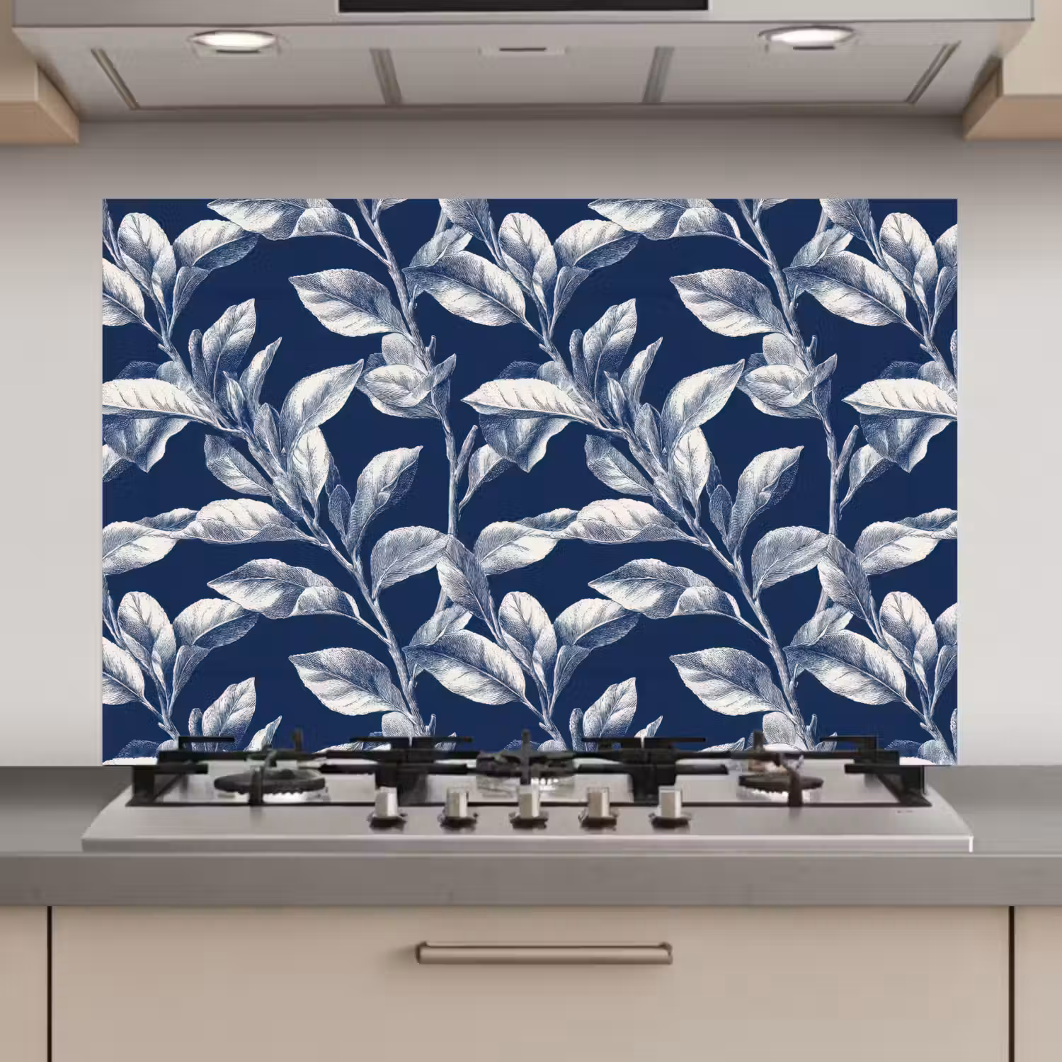 Botanisch - Patroon - Blauw keuken achterwand spatscherm klein 900 -3d_website