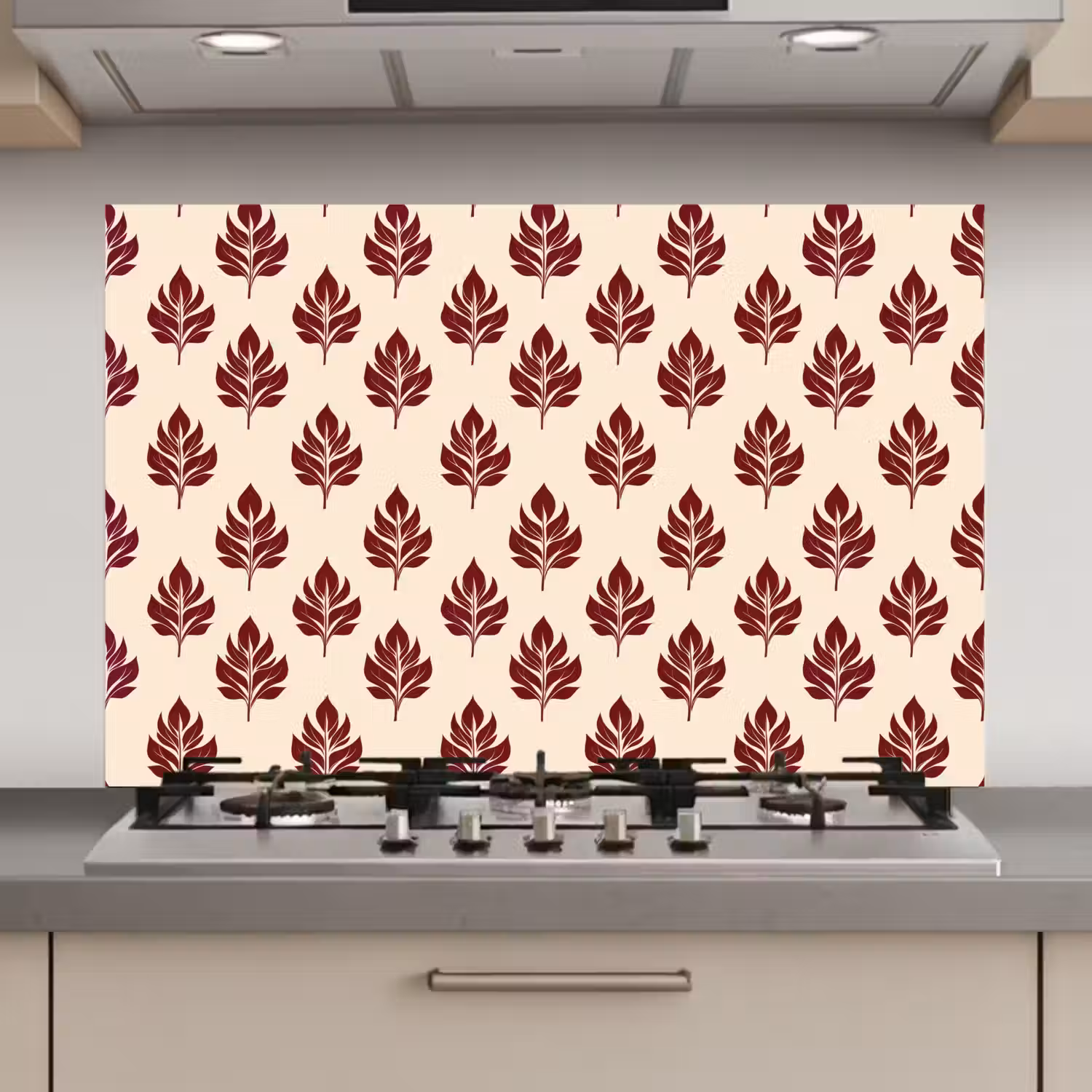 Botanisch - Patroon - Bordeaux keuken achterwand spatscherm klein 900 -3d_website