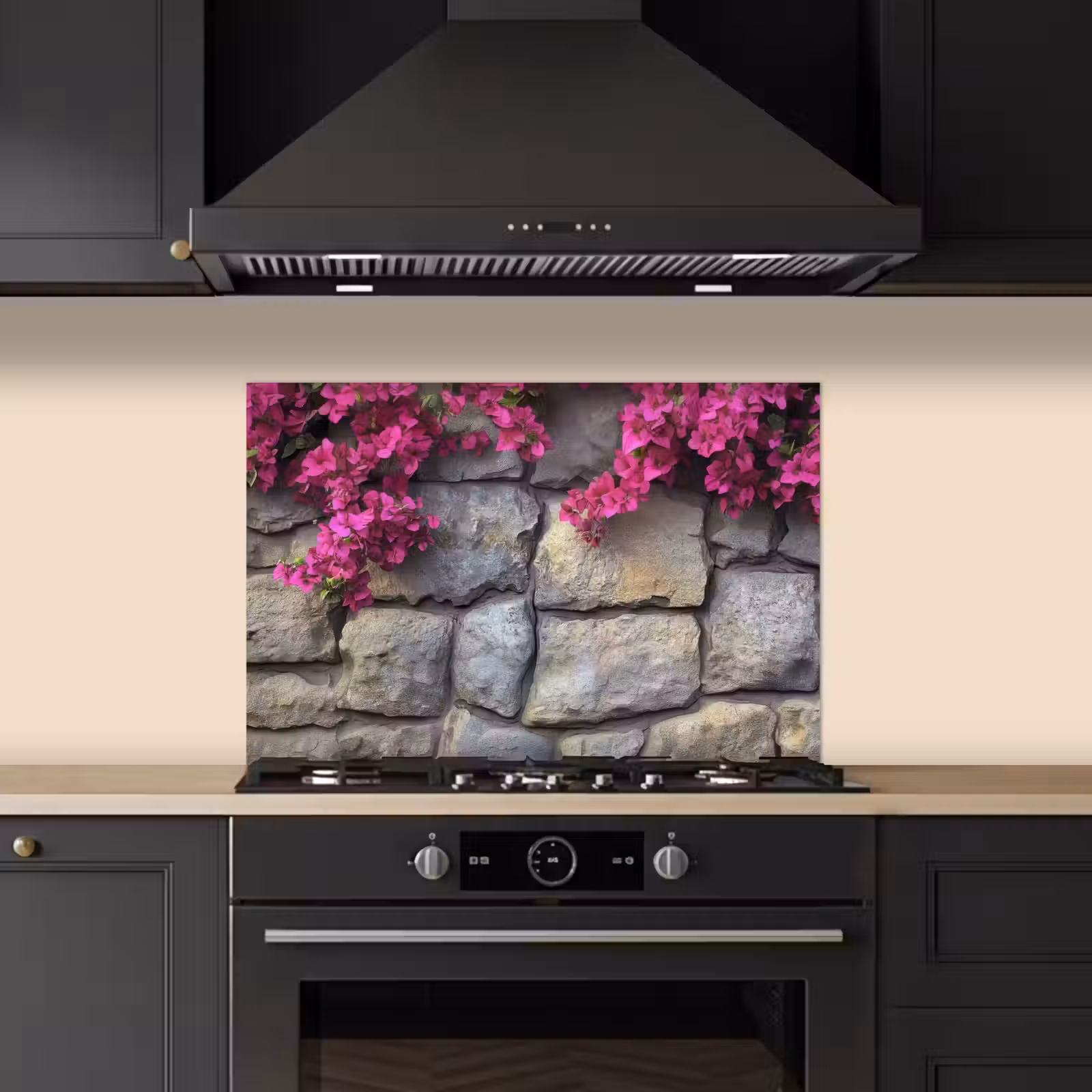 Bougainvillea - Stenen Muur - Roze keuken achterwand spatscherm klein -sfeer1