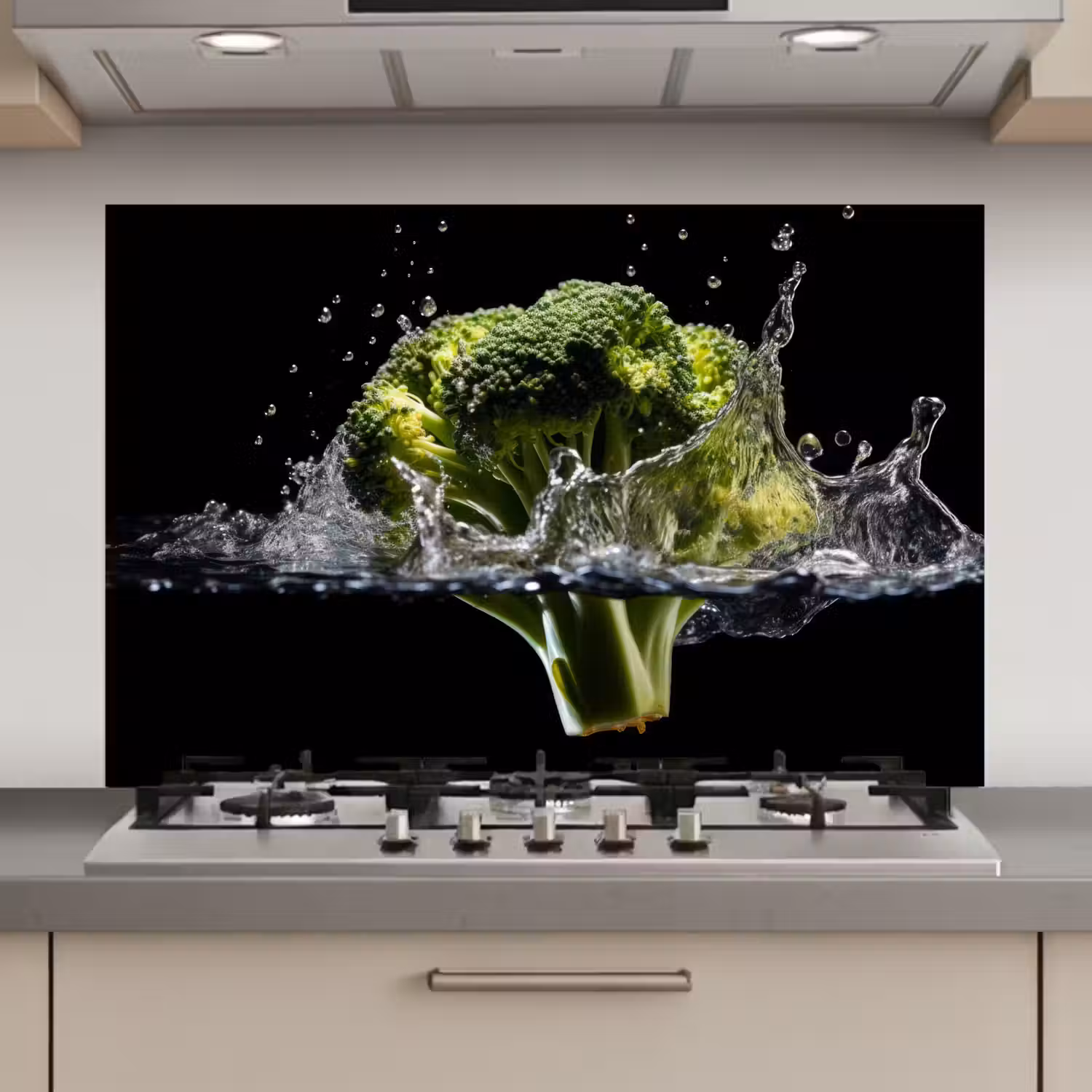 Broccoli - Groen - Water - Zwart keuken achterwand spatscherm klein -3d_website