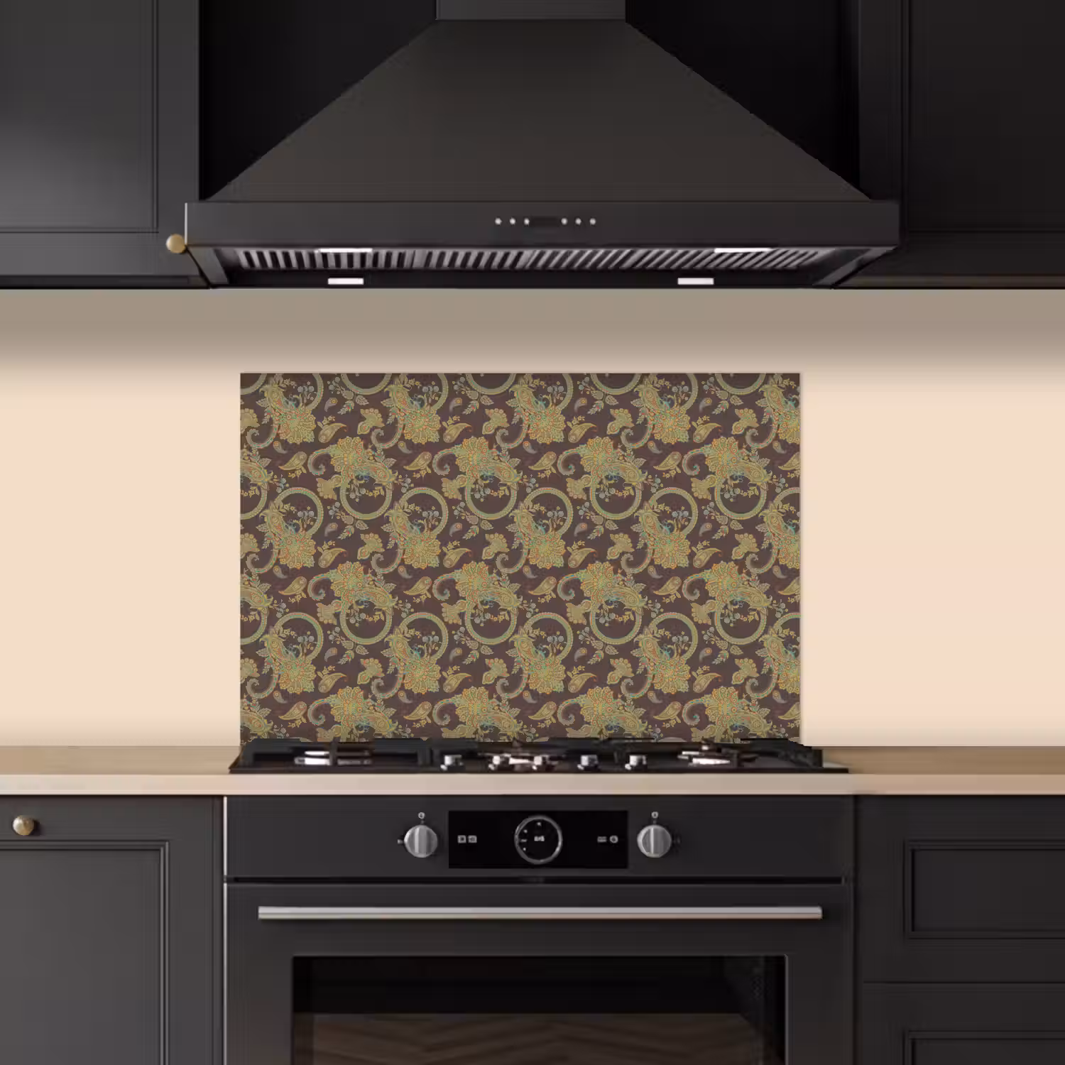 Bruin - Groen - Bloemen keuken achterwand spatscherm klein 900 -sfeer1