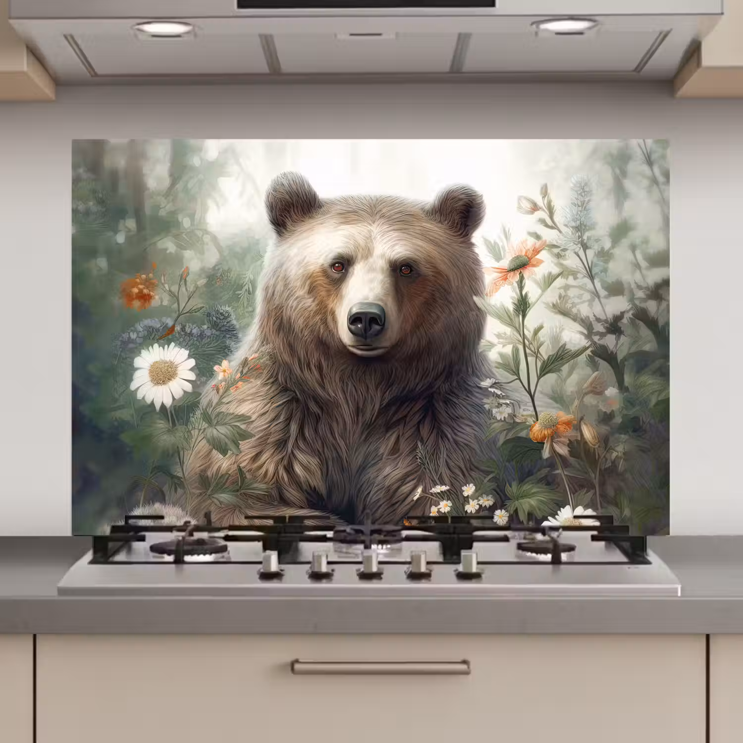 Bruine beer - Wilde dieren - Bloemen - Planten keuken achterwand spatscherm klein -3d_website