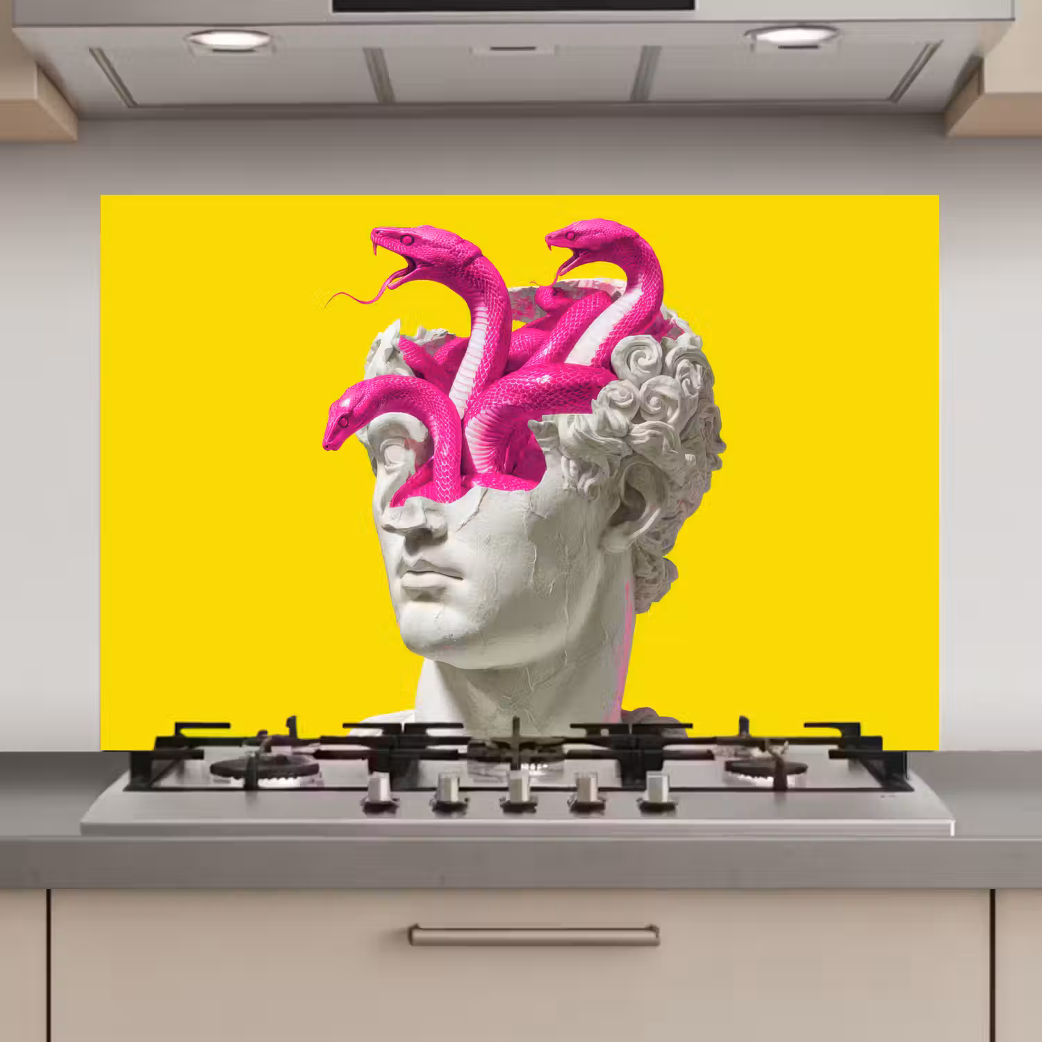 Buste - Slangen - Geel keuken achterwand spatscherm klein -3d_website