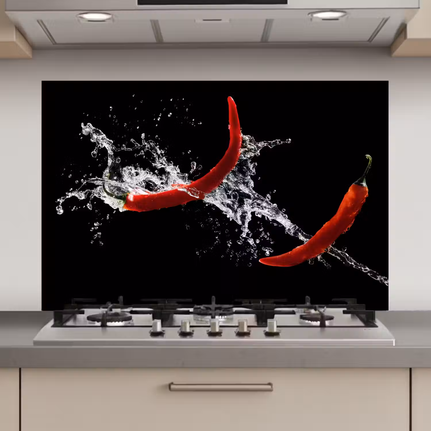 Chilipeper - Stilleven - Water - Zwart - Rood keuken achterwand spatscherm klein -3d_website