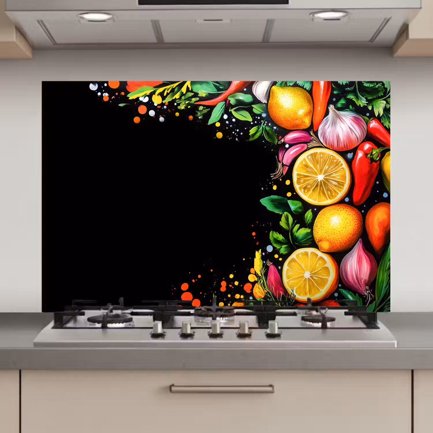 Citroenen - Peper - Kruiden - Graffiti - Verf - Abstract keuken achterwand spatscherm klein -3d_website