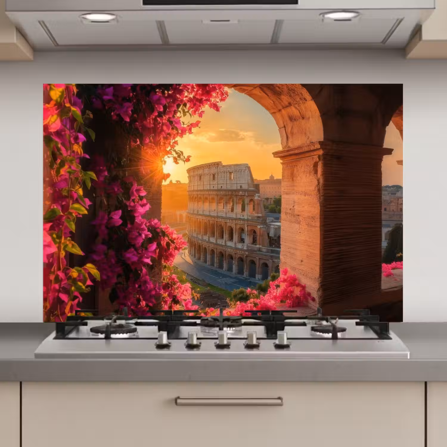 Colosseum - Rome - Roze Bloemen keuken achterwand spatscherm klein -3d_website