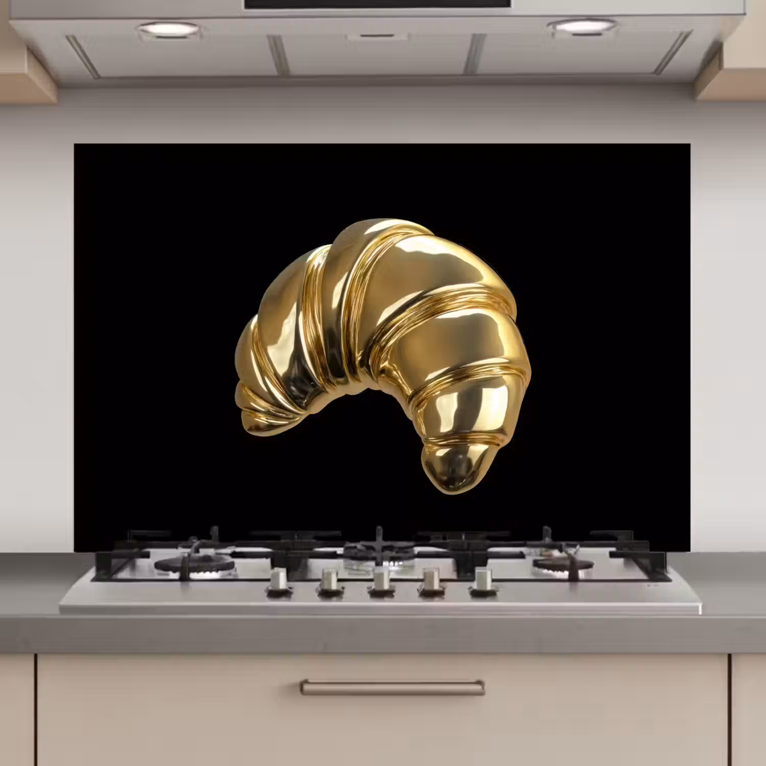 Croissant - Brood - Goud - Zwart keuken achterwand spatscherm klein -3d_website