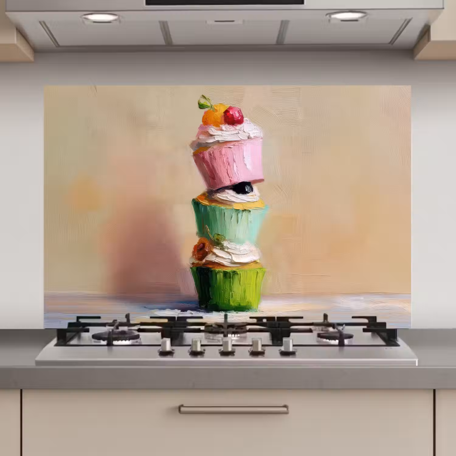 Cupcakes - Gestapeld - Kleurrijk - Fruit keuken achterwand spatscherm klein -3d_website