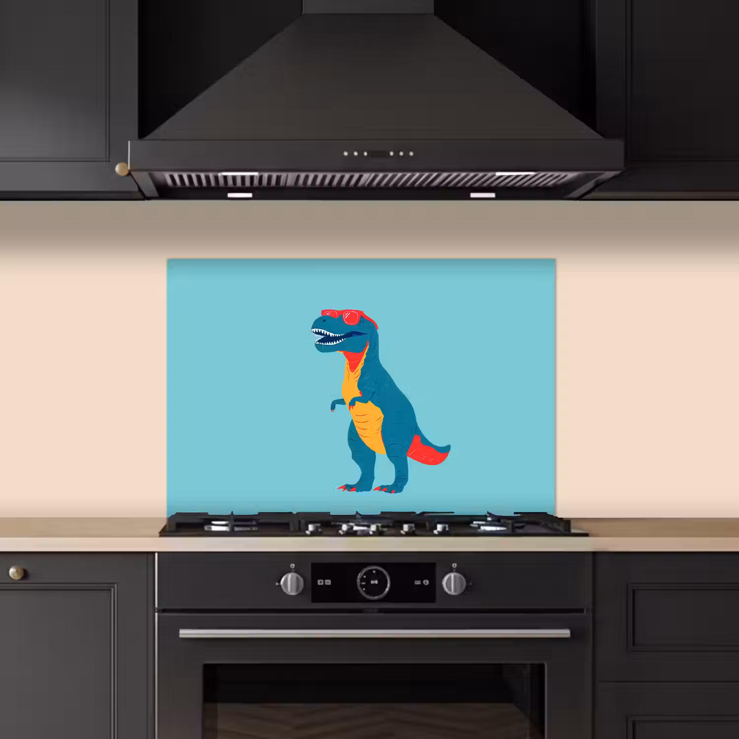 Dinosaurus - Blauw - Zonnebril keuken achterwand spatscherm klein -sfeer1