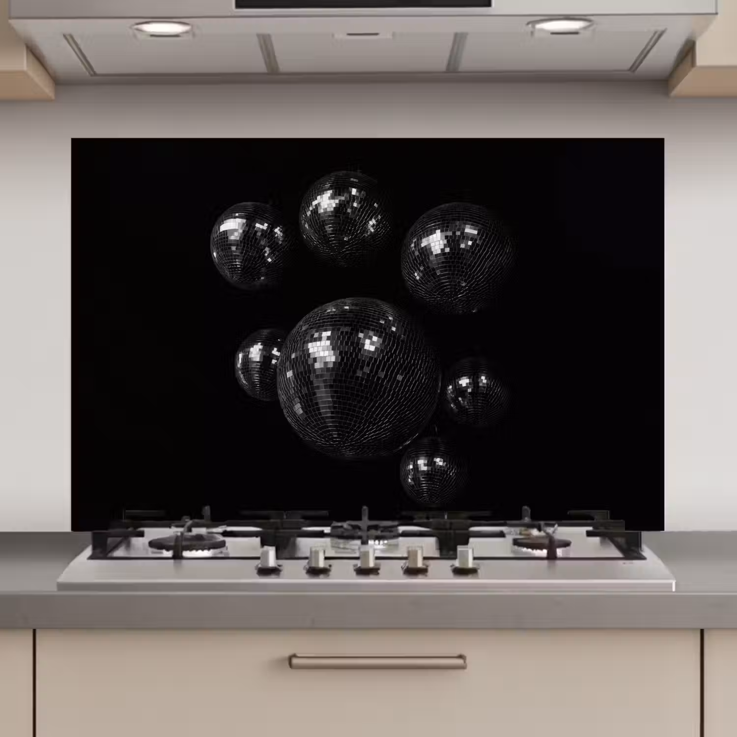 Discoballen - Minimalistisch - Zwart keuken achterwand spatscherm klein -3d_website