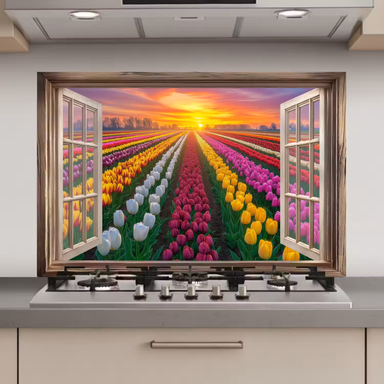 Doorkijk - Bloemen - Tulpen - Kleurrijk - Zonsondergang keuken achterwand spatscherm klein -3d_website