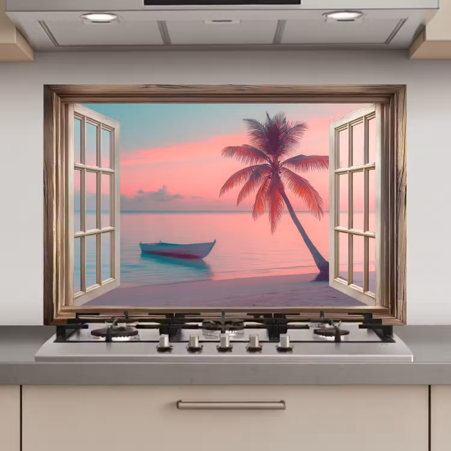 Doorkijk - Strand - Palmboom - Tropisch keuken achterwand spatscherm klein -3d_website