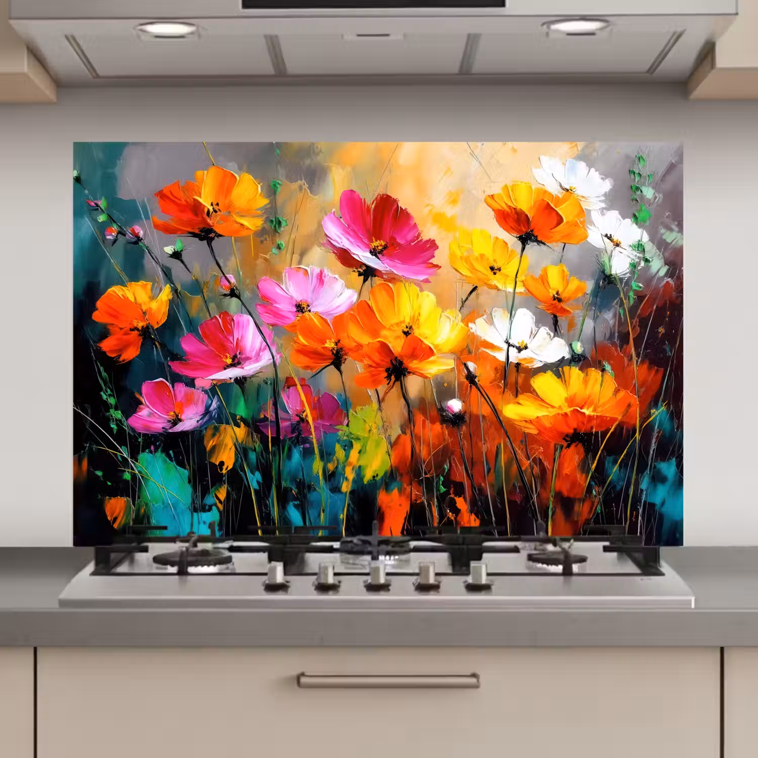 Felgekleurd - Bloemblaadjes - Abstract keuken achterwand spatscherm klein -3d_website