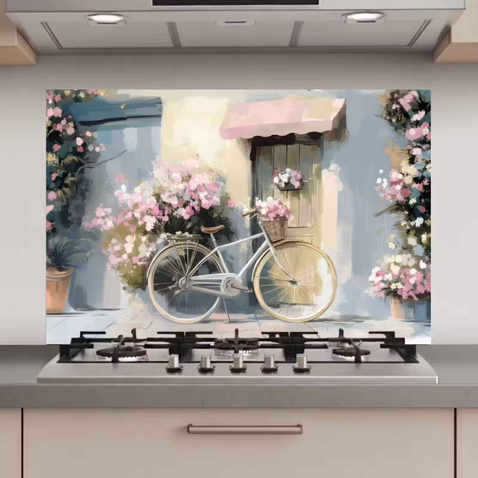 Fiets - Pastelkleuren - Bloemen keuken achterwand spatscherm klein -3d_website