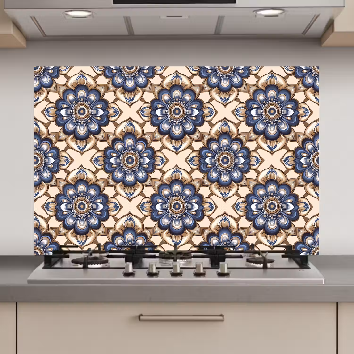 Floraal - Ornament - Blauw keuken achterwand spatscherm klein 900 -3d_website