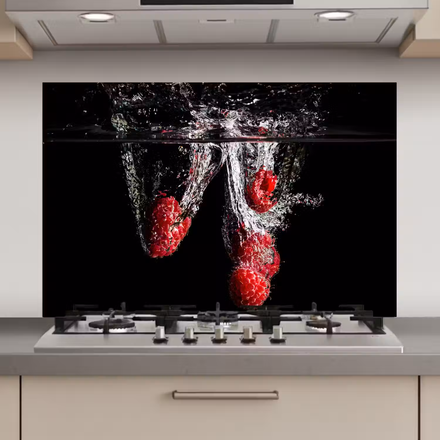 Frambozen - Fruit - Stilleven - Water - Zwart - Rood keuken achterwand spatscherm klein -3d_website