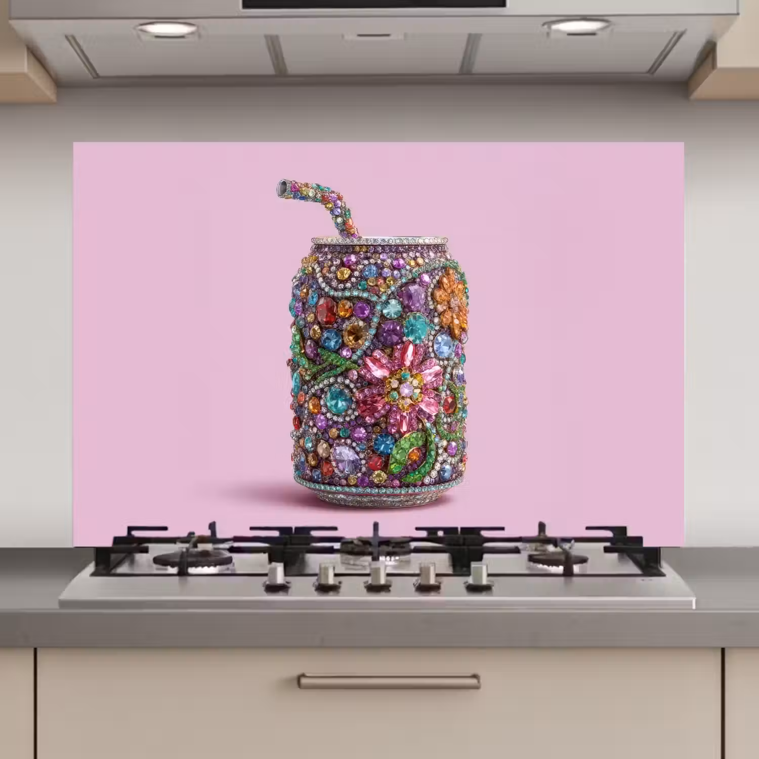 Frisdrankblikje - Bloemenpatroon - Edelstenen - Kleurrijk keuken achterwand spatscherm klein -3d_website