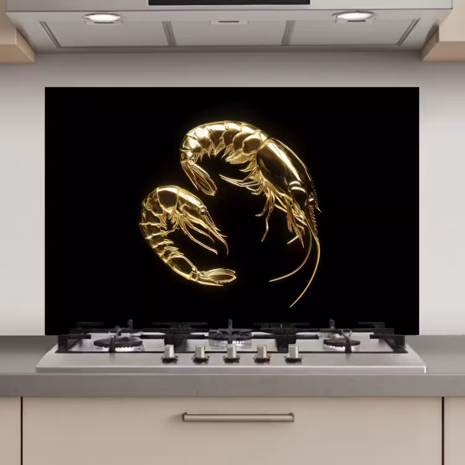 Garnalen - Zwart - Goud - Dieren keuken achterwand spatscherm klein -3d_website