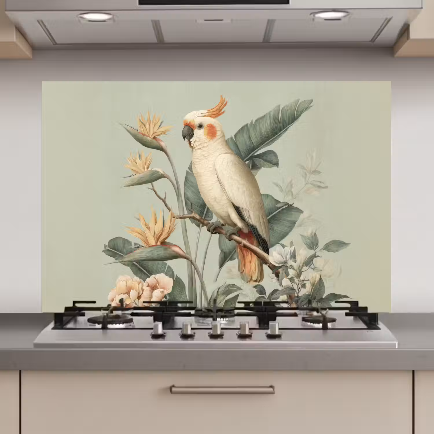 Gele kuifkaketoe - paradijsvogelbloemen - Groen keuken achterwand spatscherm klein -3d_website