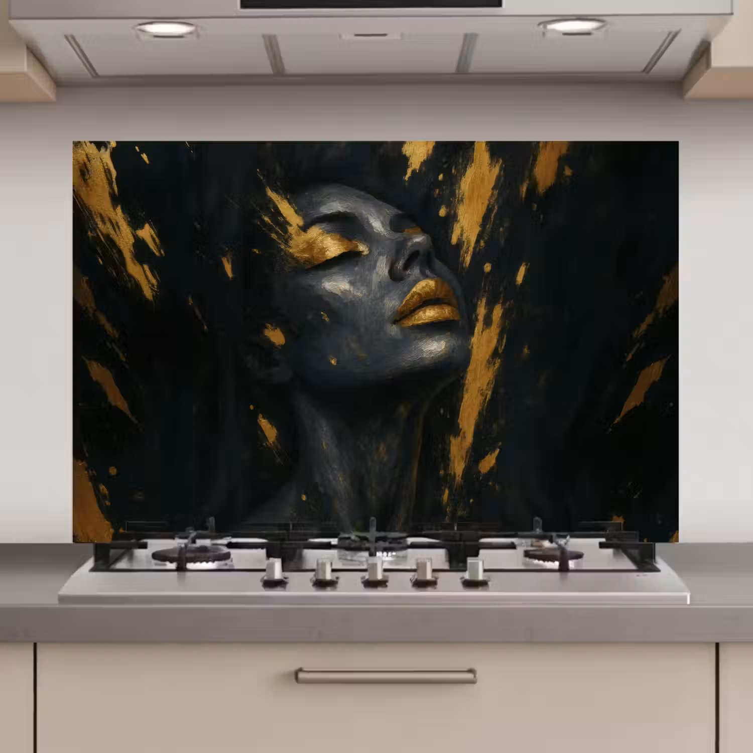 Gezicht - Vrouw - Verfspatten - Abstract keuken achterwand spatscherm klein -3d_website