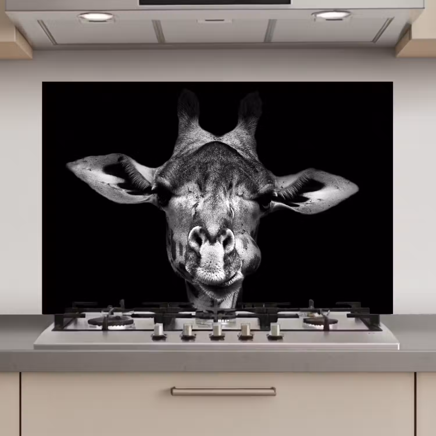 Giraffe - Portret - Dieren - Zwart - Wit keuken achterwand spatscherm klein -3d_website