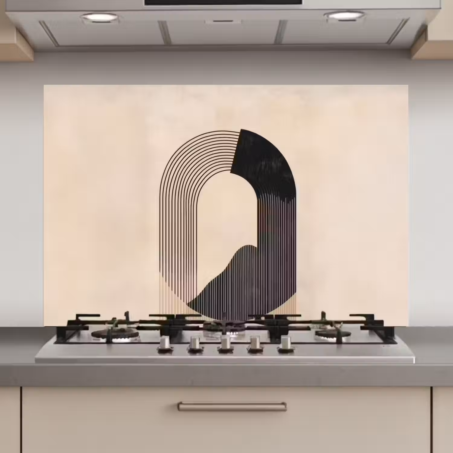 Grafisch gebogen motief - Beige keuken achterwand spatscherm klein -3d_website